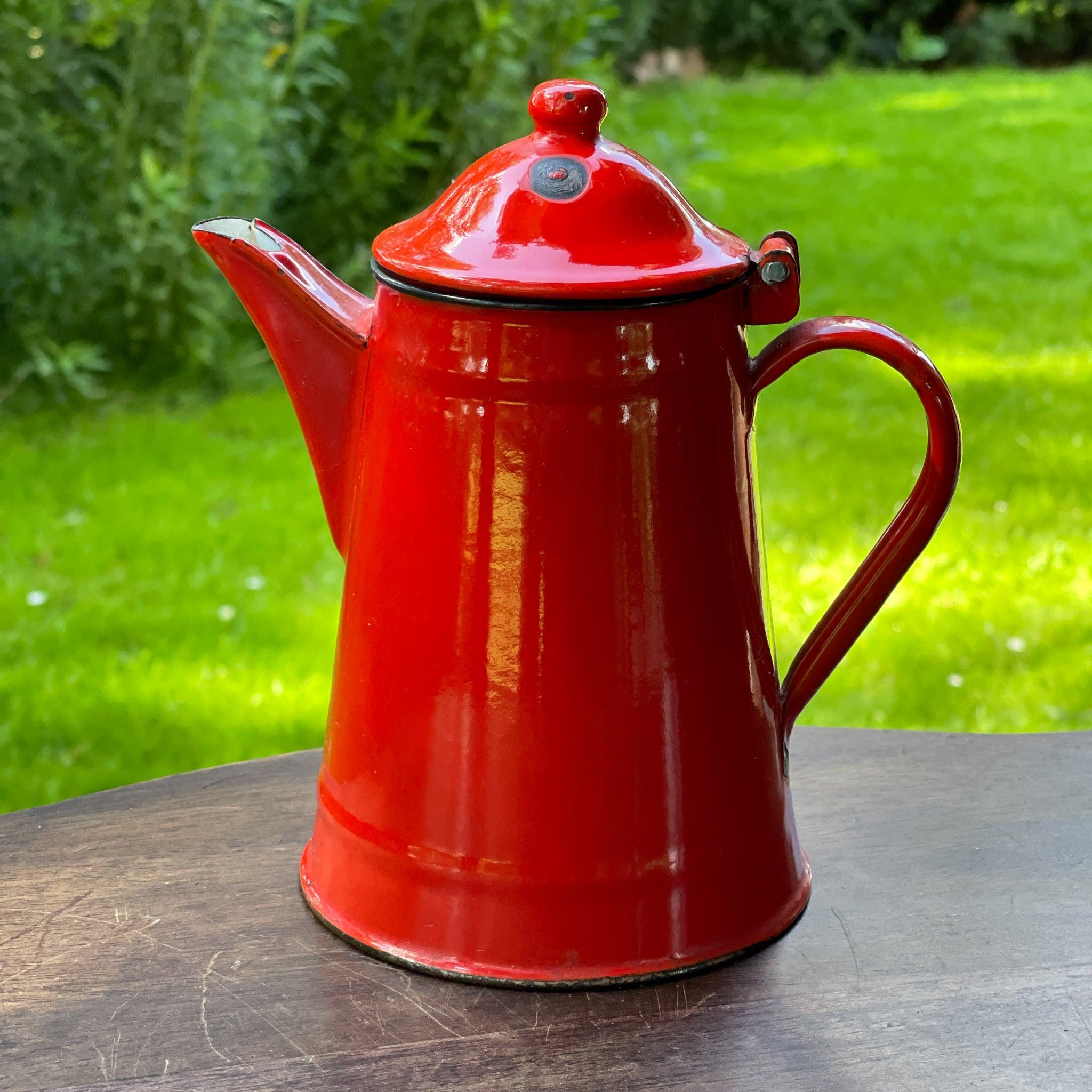 Rode emaille theepot / koffiepot - The Collectionist