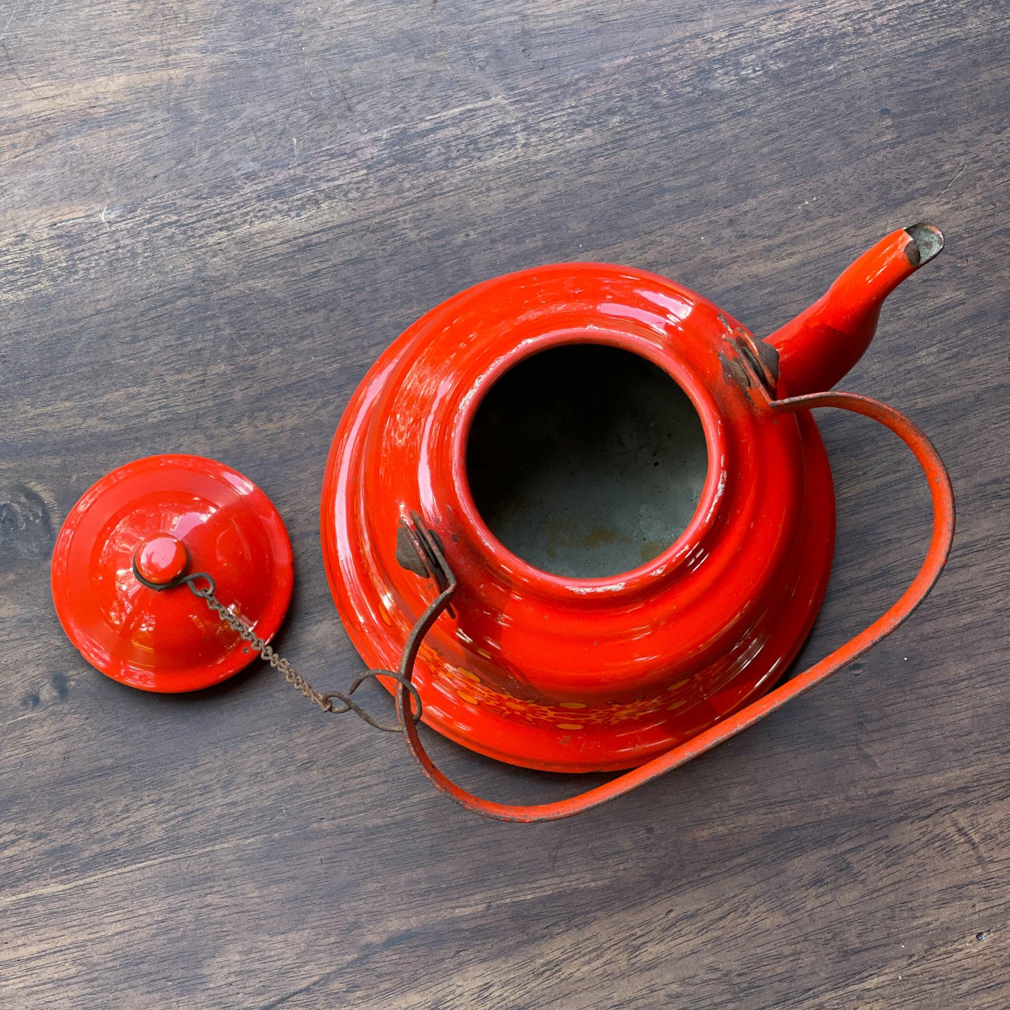 Rode emaille theepot / koffiepot - The Collectionist