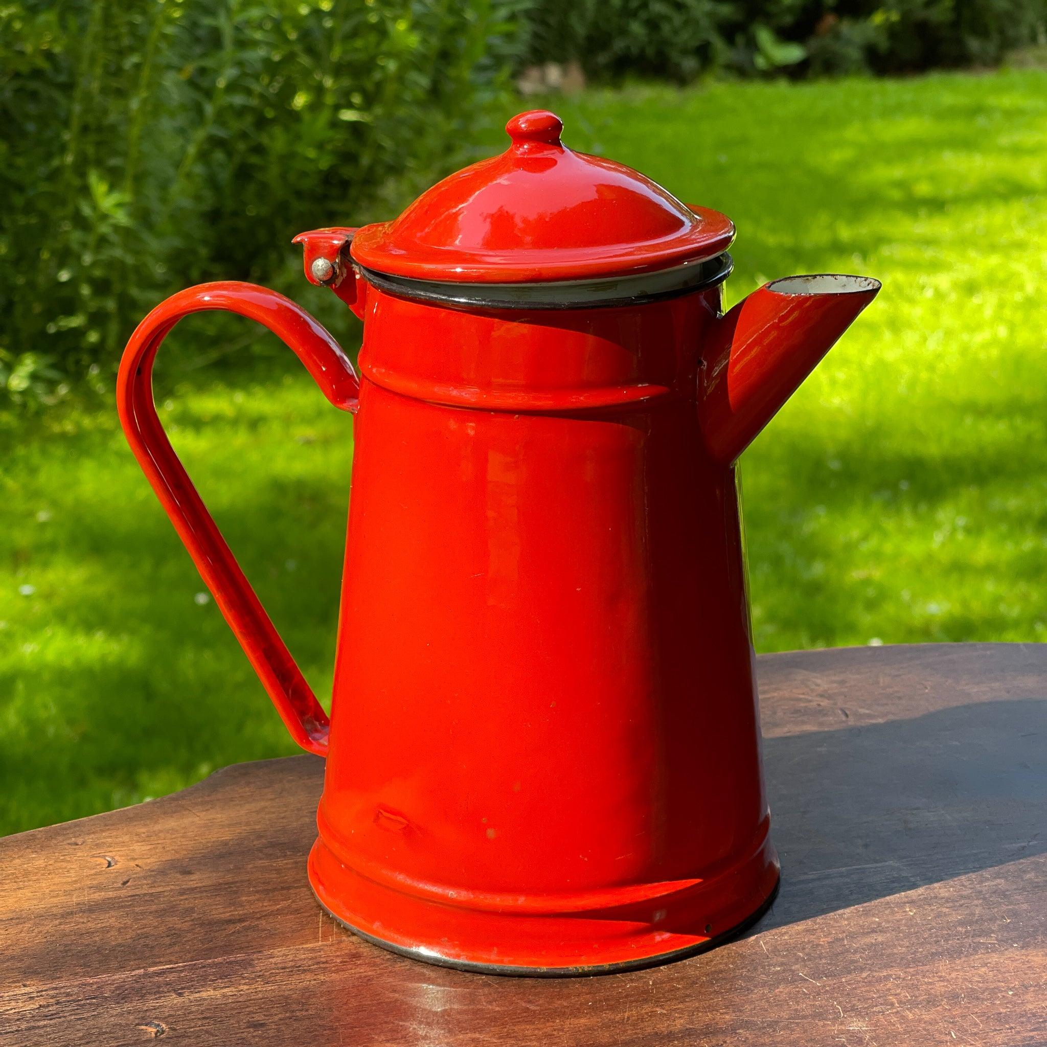 Rode emaille theepot / koffiepot - The Collectionist