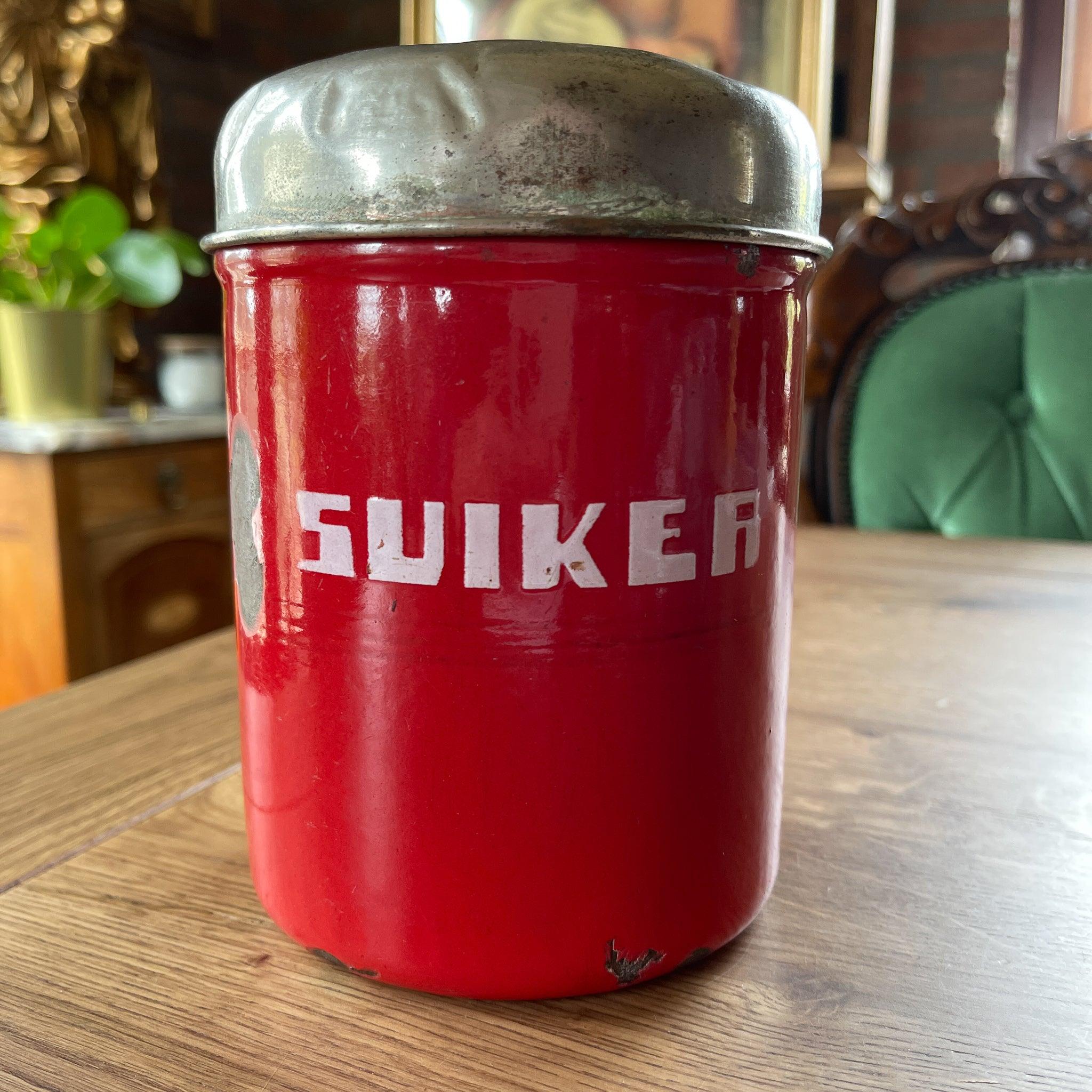 Rode vintage emaille suikerbus - The Collectionist