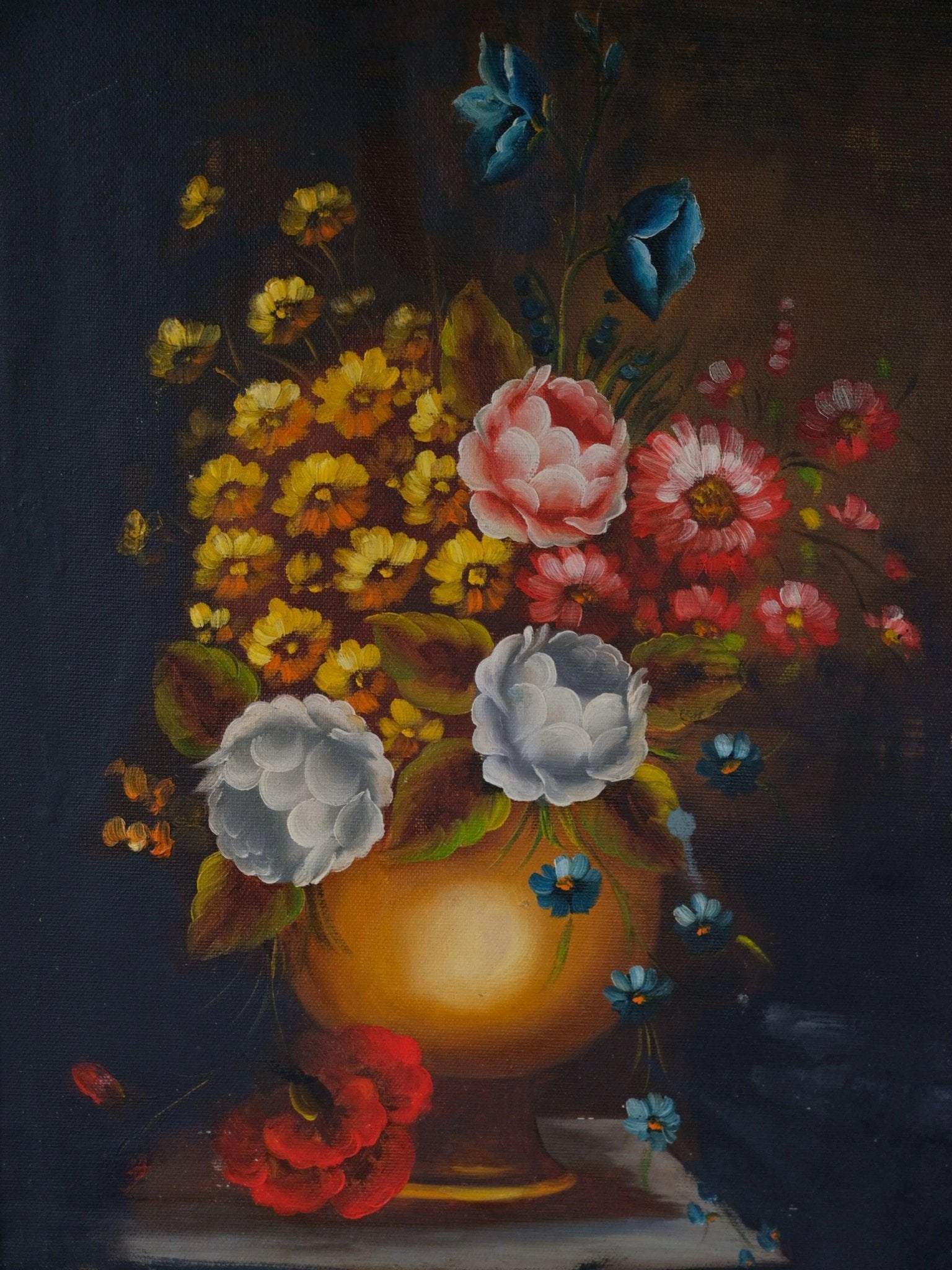 Stilleven van vaas met bloemen op doek - The Collectionist