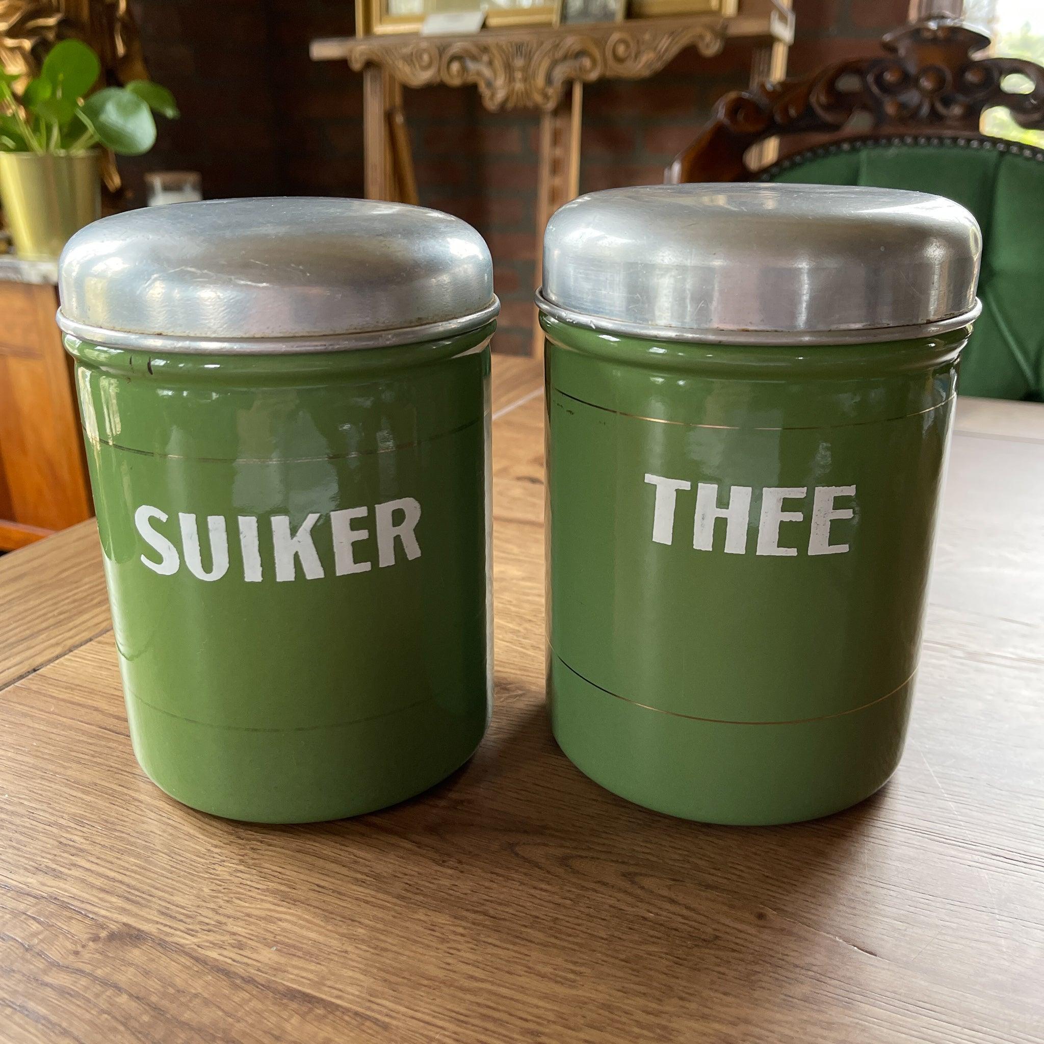 Twee emaille suiker en theebussen - The Collectionist