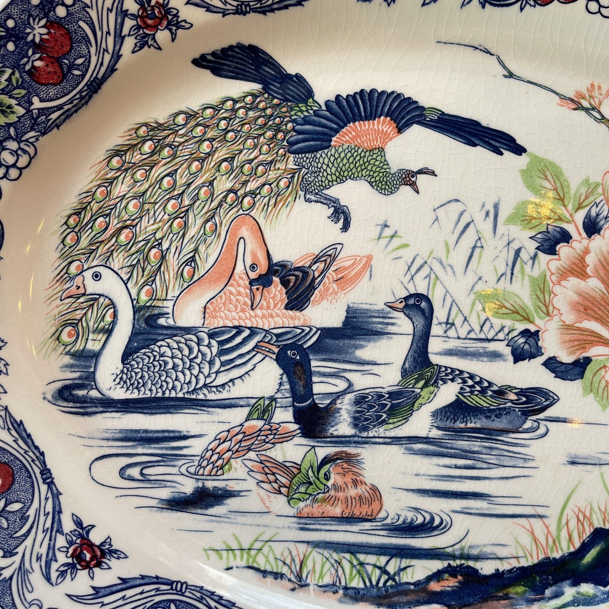 Twee grote vintage ovale borden met vogels - The Collectionist