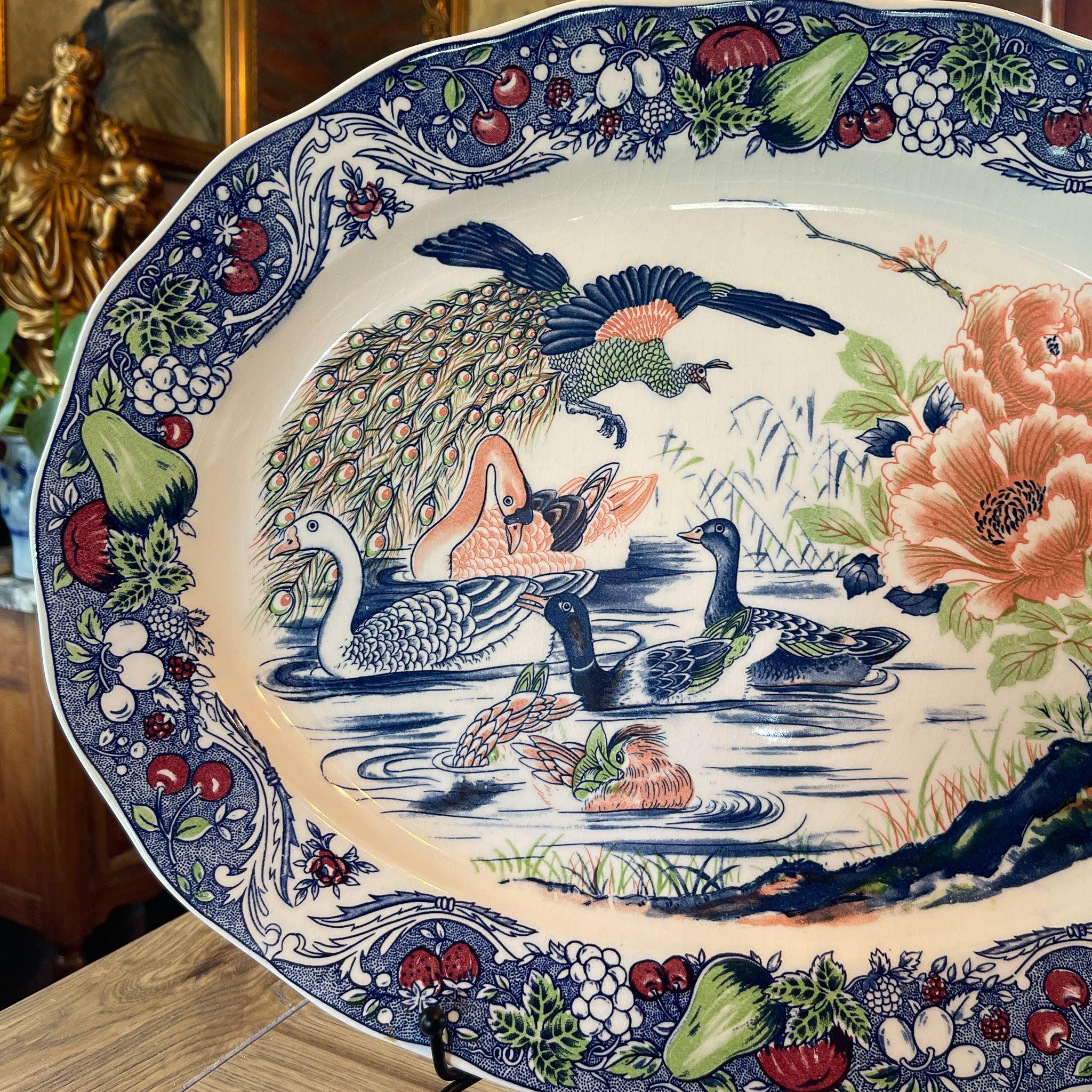 Twee grote vintage ovale borden met vogels - The Collectionist