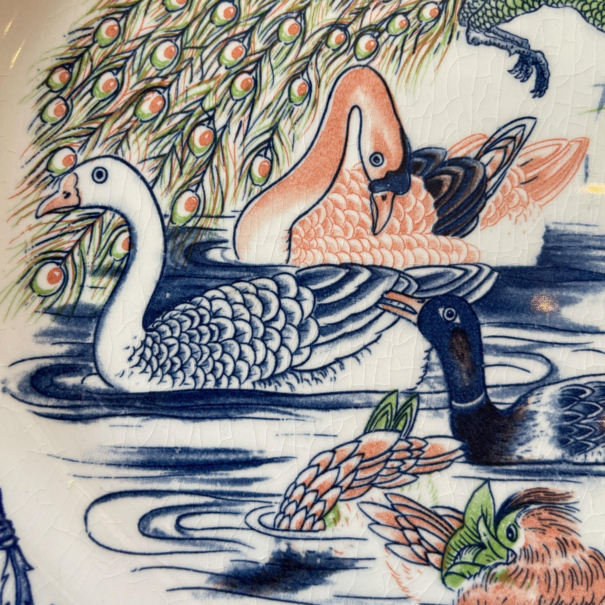 Twee grote vintage ovale borden met vogels - The Collectionist