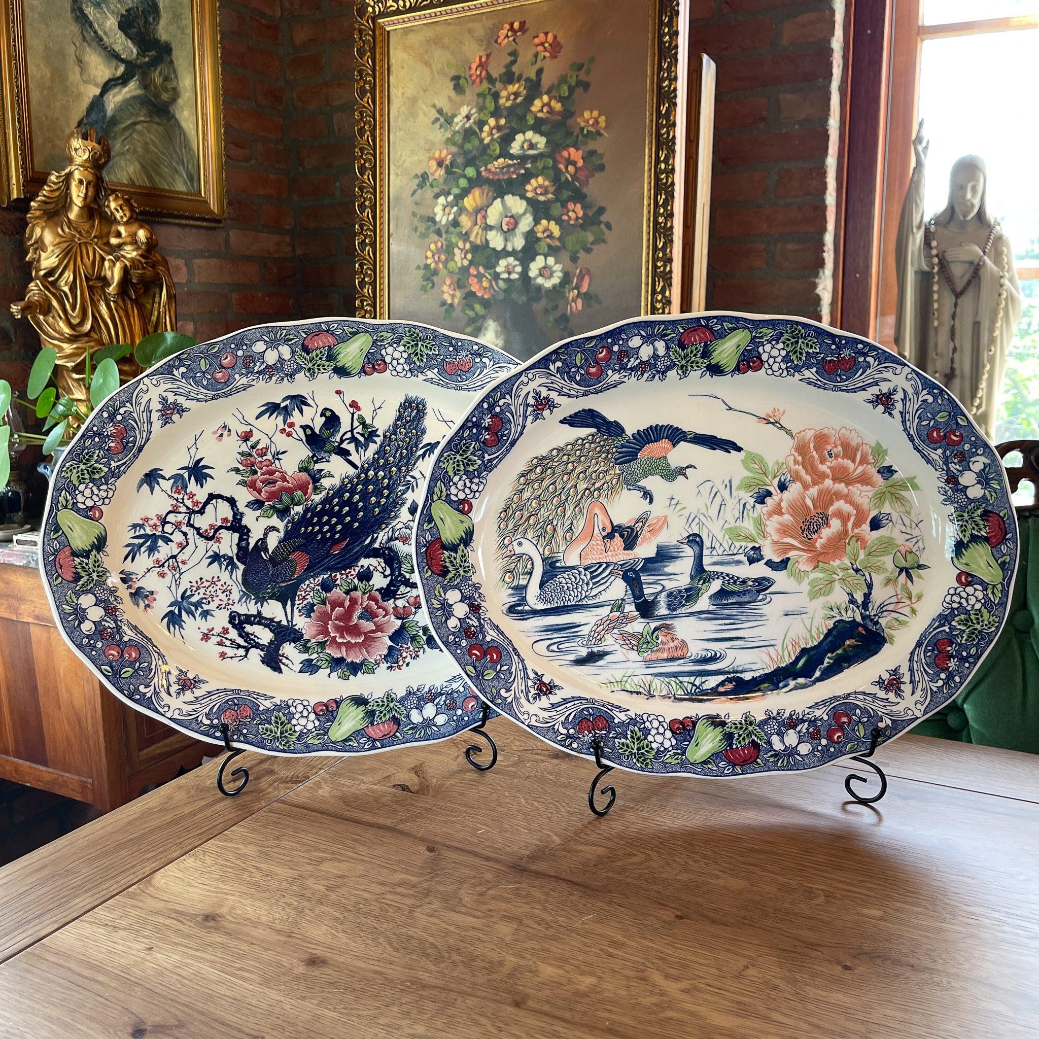 Twee grote vintage ovale borden met vogels - The Collectionist