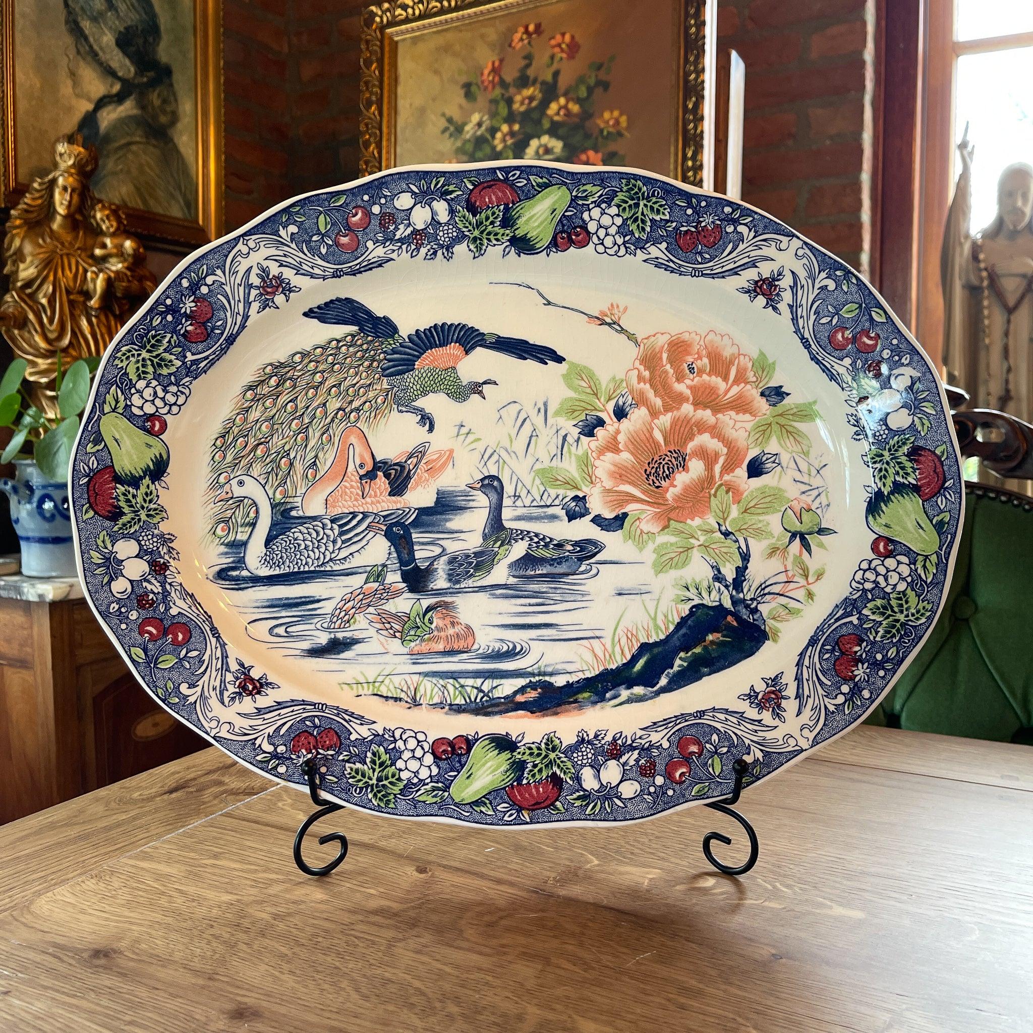 Twee grote vintage ovale borden met vogels - The Collectionist