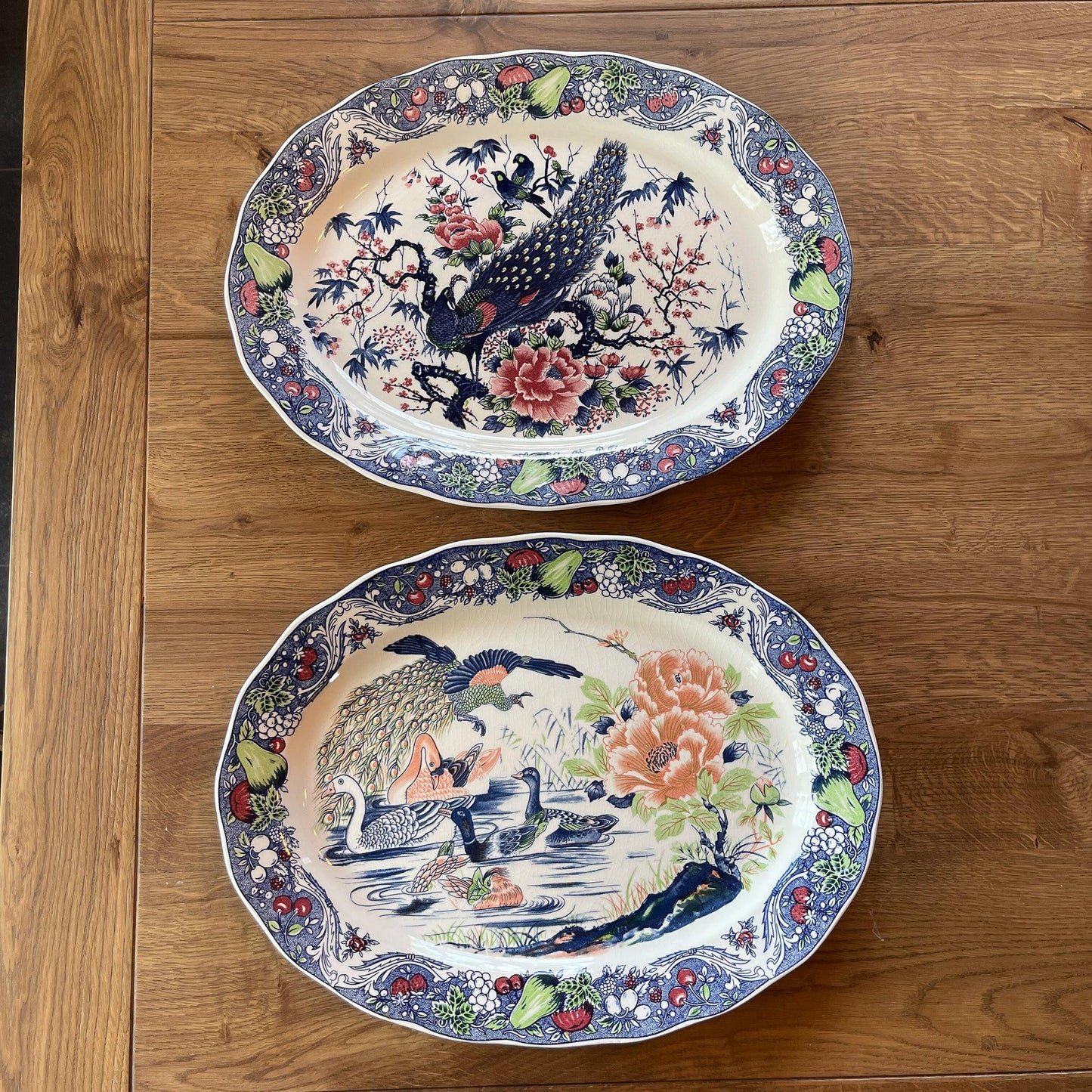 Twee grote vintage ovale borden met vogels - Bamestra Curiosa
