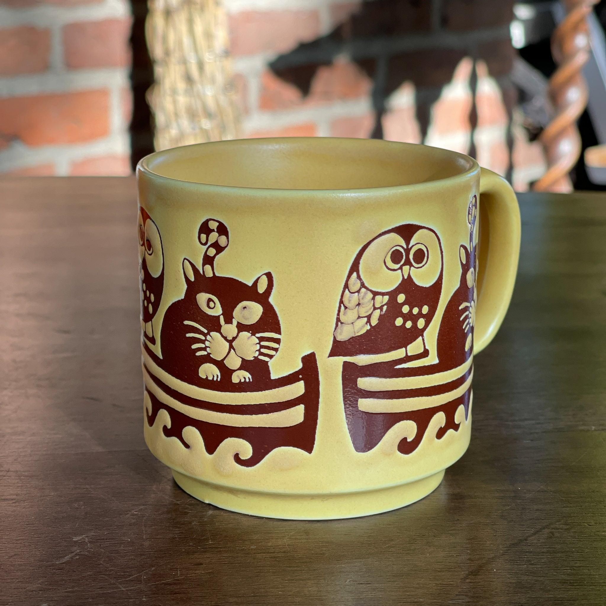 Vintage mok met een uil en een poes van Kiln Craft - The Collectionist