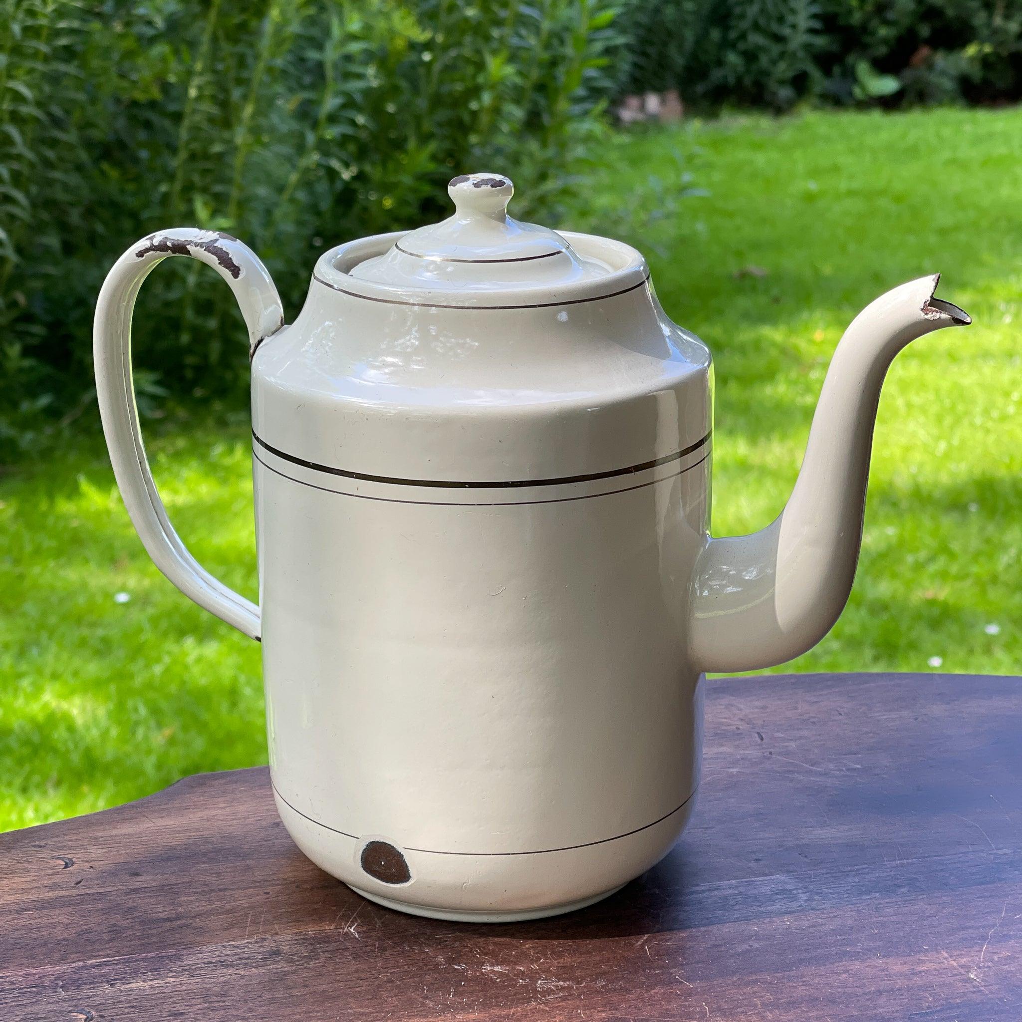 Witte emaille theepot / koffiepot - The Collectionist