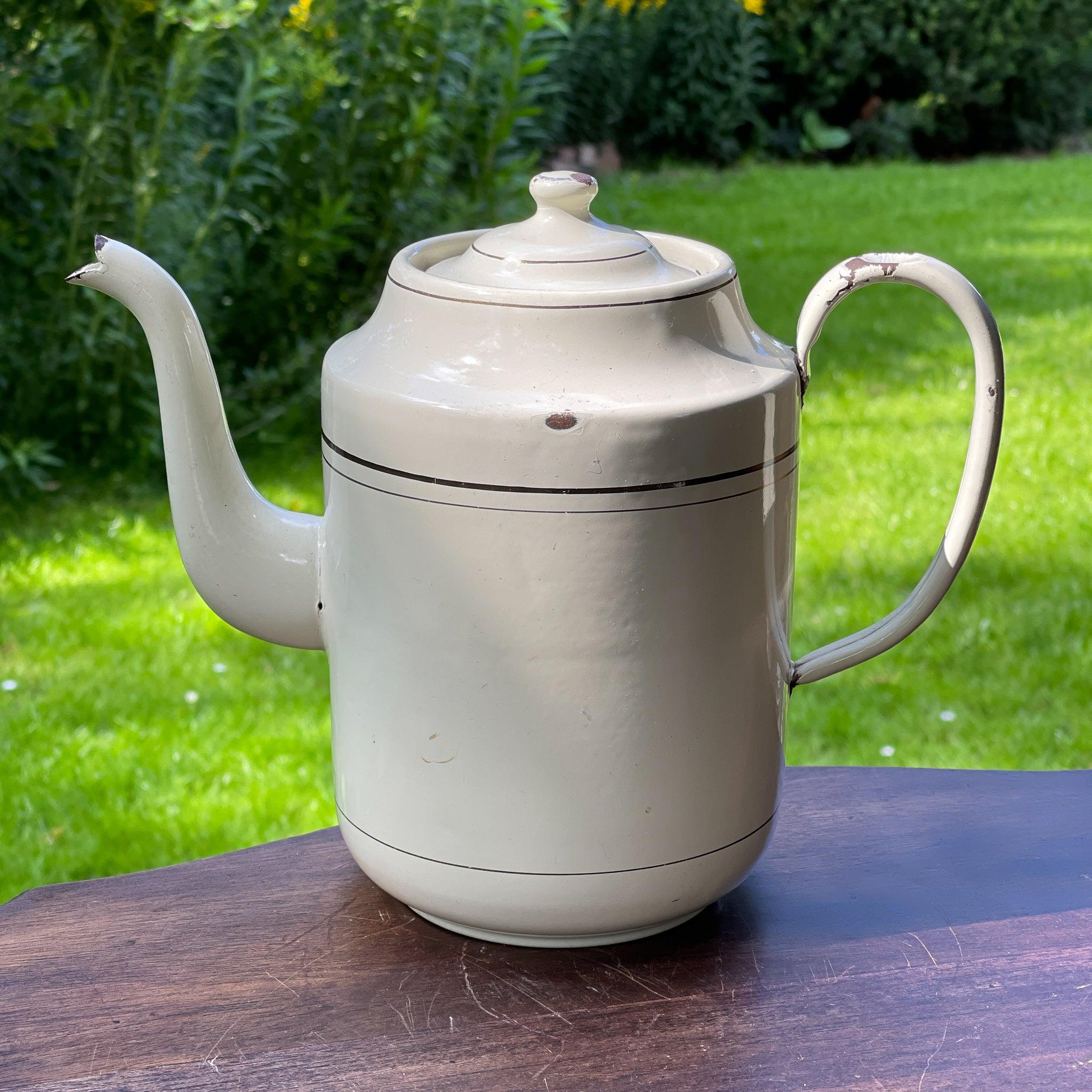 Witte emaille theepot / koffiepot - The Collectionist