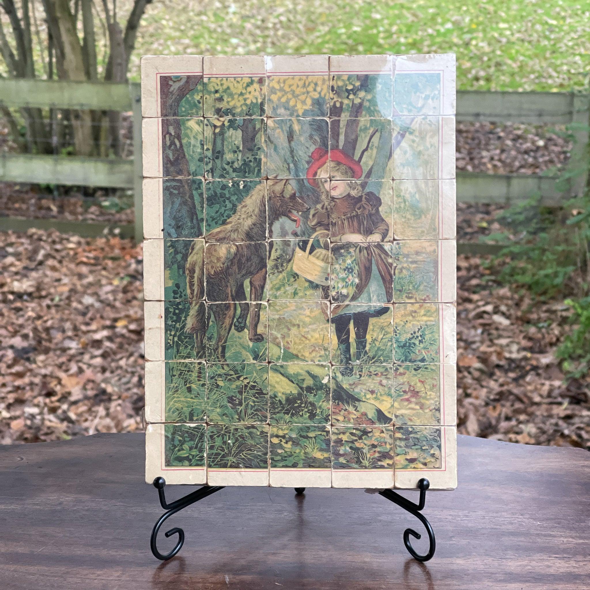 Zeldzame blokken puzzel van hout met o.a. Roodkapje - The Collectionist