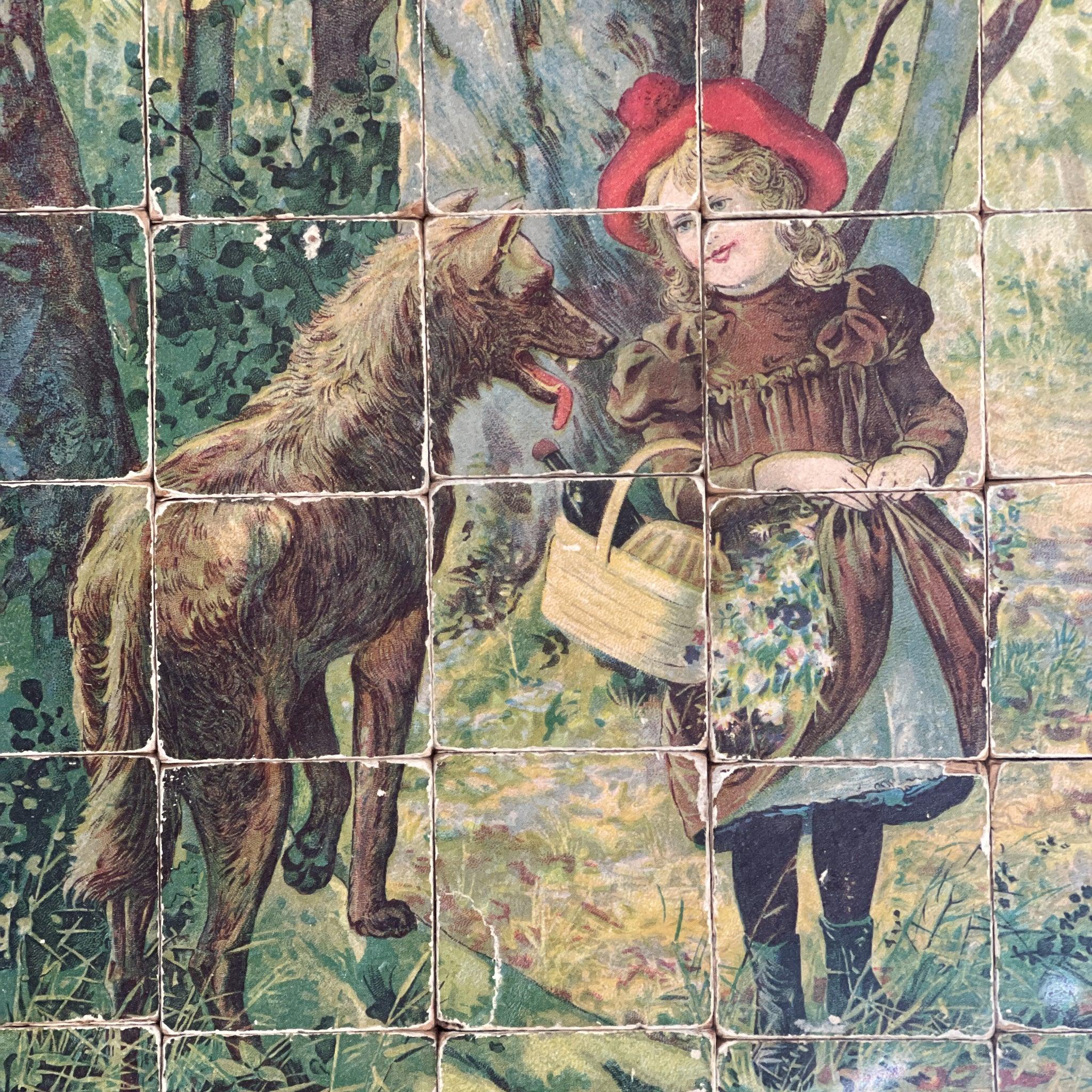 Zeldzame blokken puzzel van hout met o.a. Roodkapje - The Collectionist