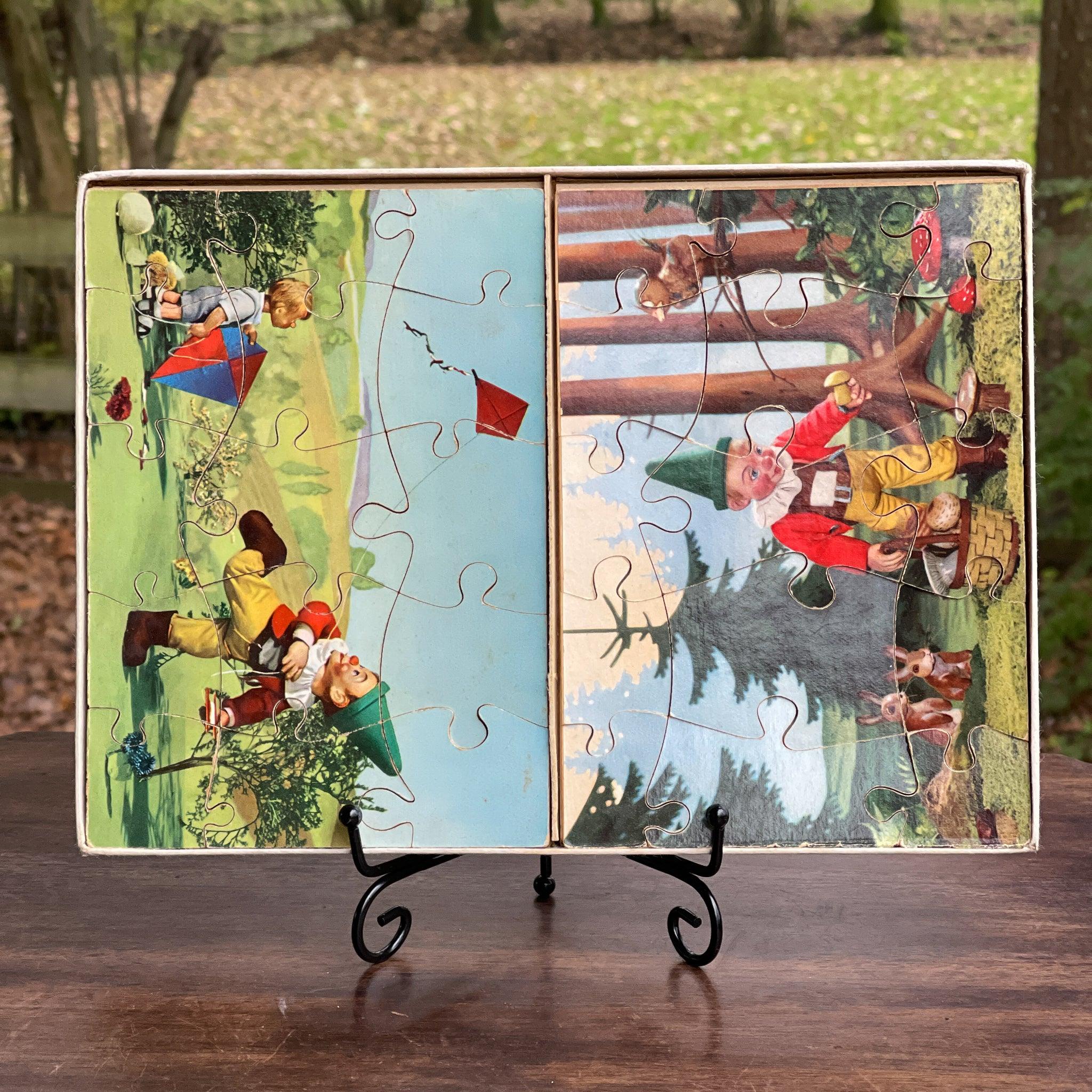 Zeldzamedubbele vintage jigsaw puzzel met kabouters - The Collectionist