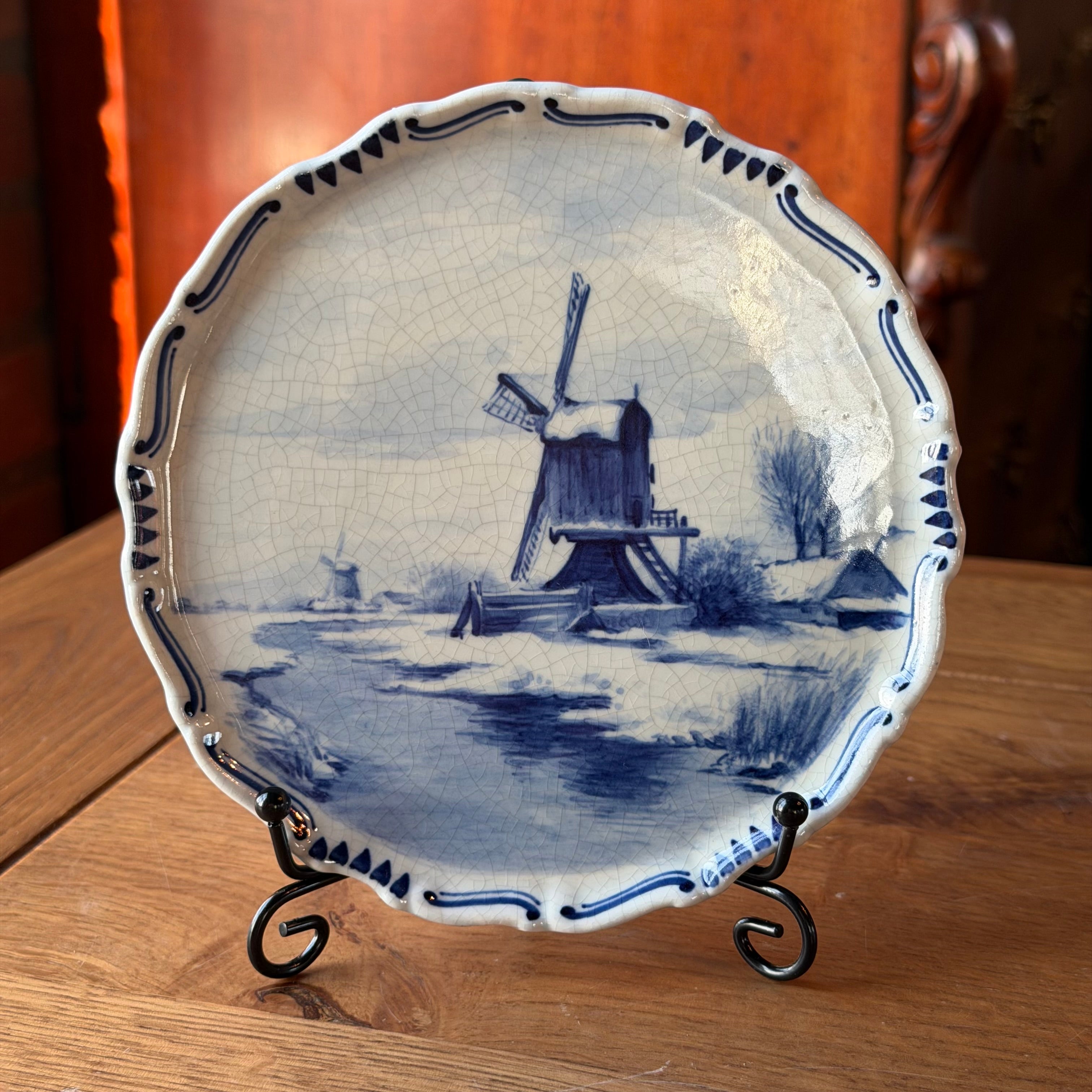 Antiek Delfts blauw wandbord met molens – De Porceleyne Fles (Royal Delft), ca. 1911