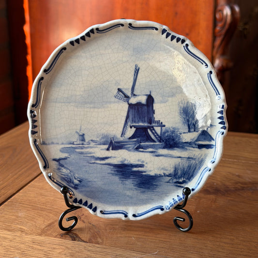 Antiek Delfts blauw wandbord met molens – De Porceleyne Fles (Royal Delft), ca. 1911