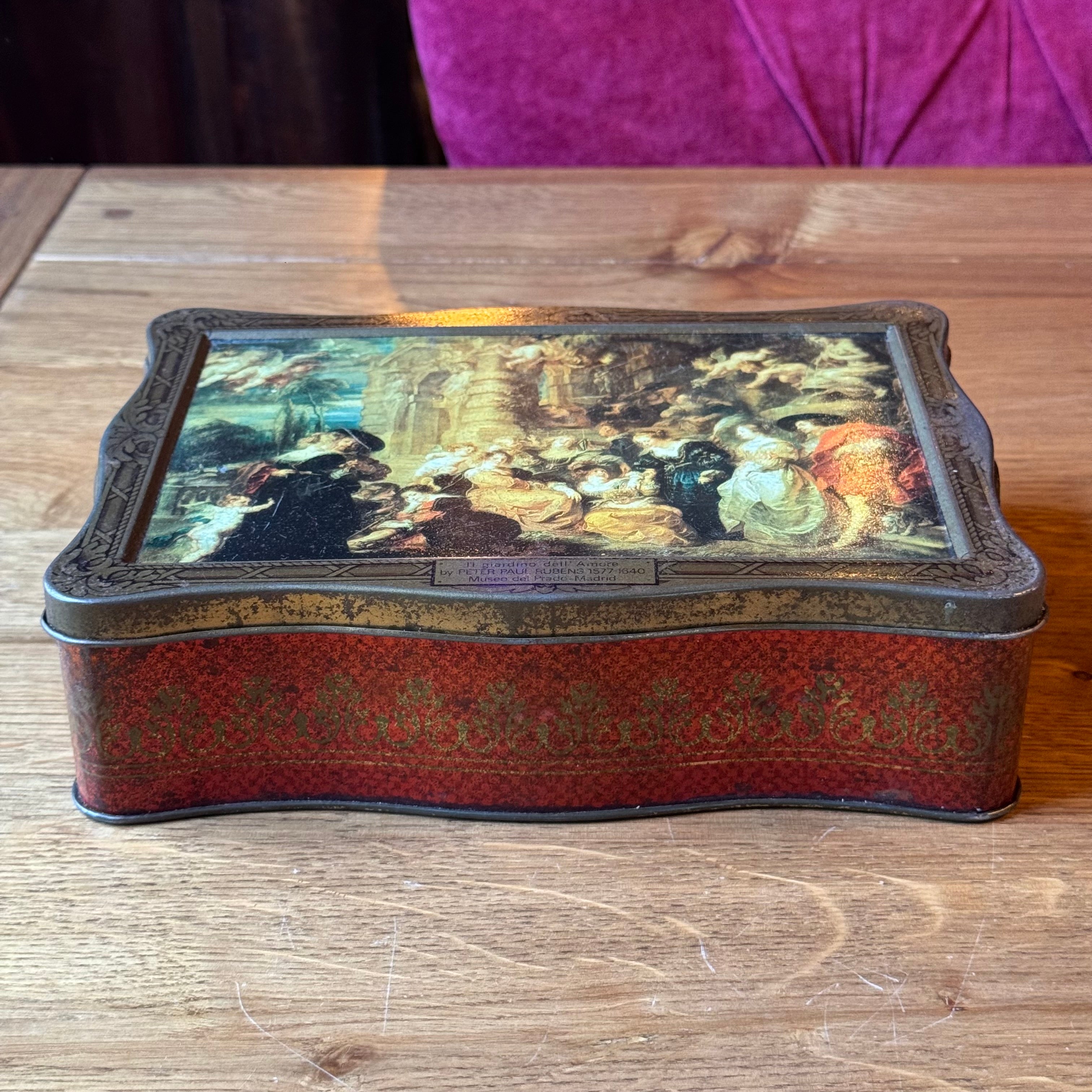 Vintage koektrommel met Rubens-print – Il Giardino dell’Amore