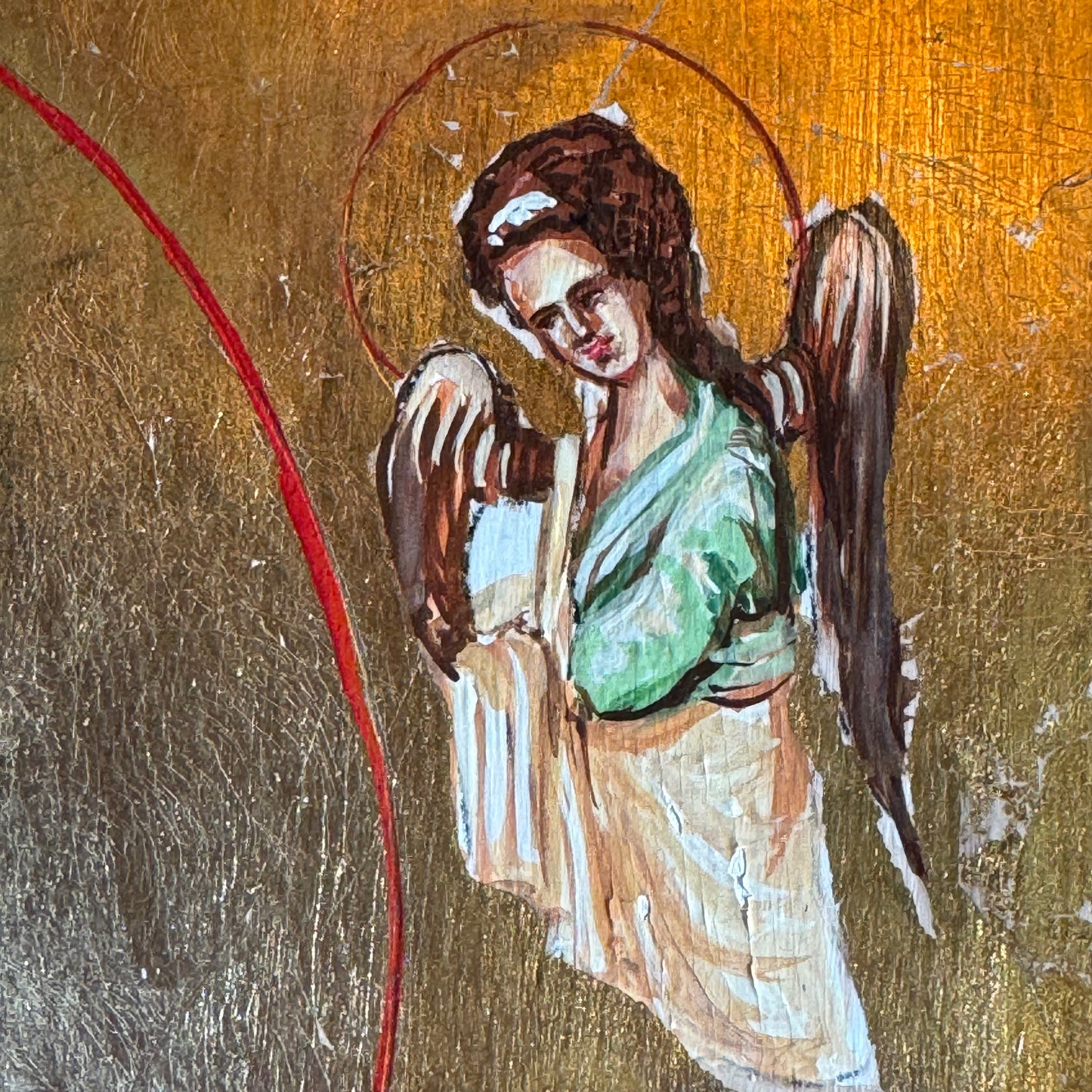 Groot Byzantijns Moeder Gods-icoon met bladgoud en engelen (handbeschilderd)