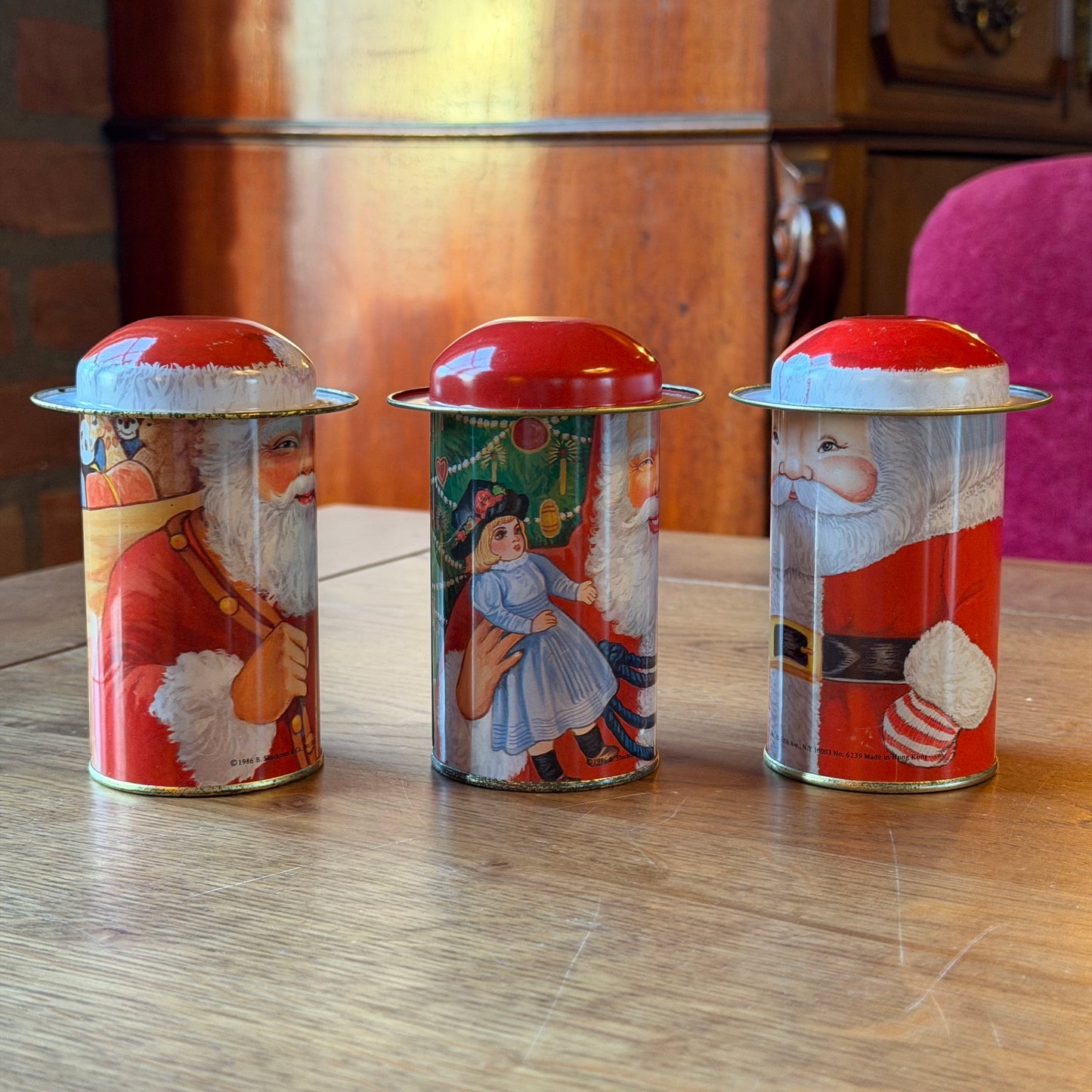Vintage Santa Claus Blikken Set van 3 – B. Shackman & Co. (1986)