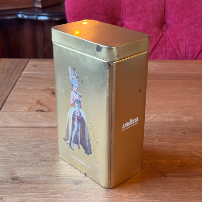 Lavazza “Majestic Espresso Experience” storage tin – gold-colored with baroque print