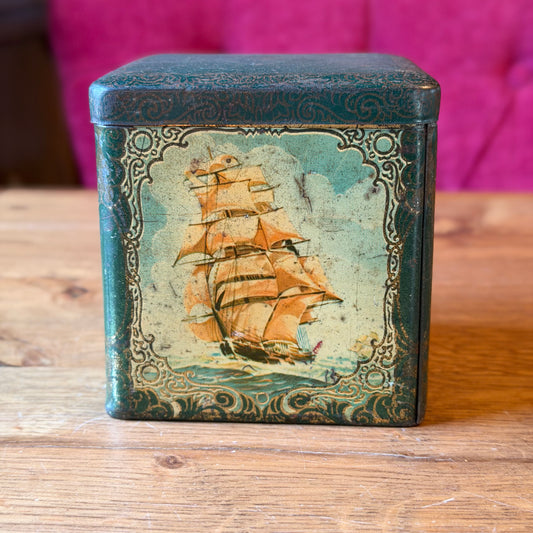 Antieke Van Melle’s Toffees Blikken Trommel – Art Deco Bloemmotief – Vintage Decoratie