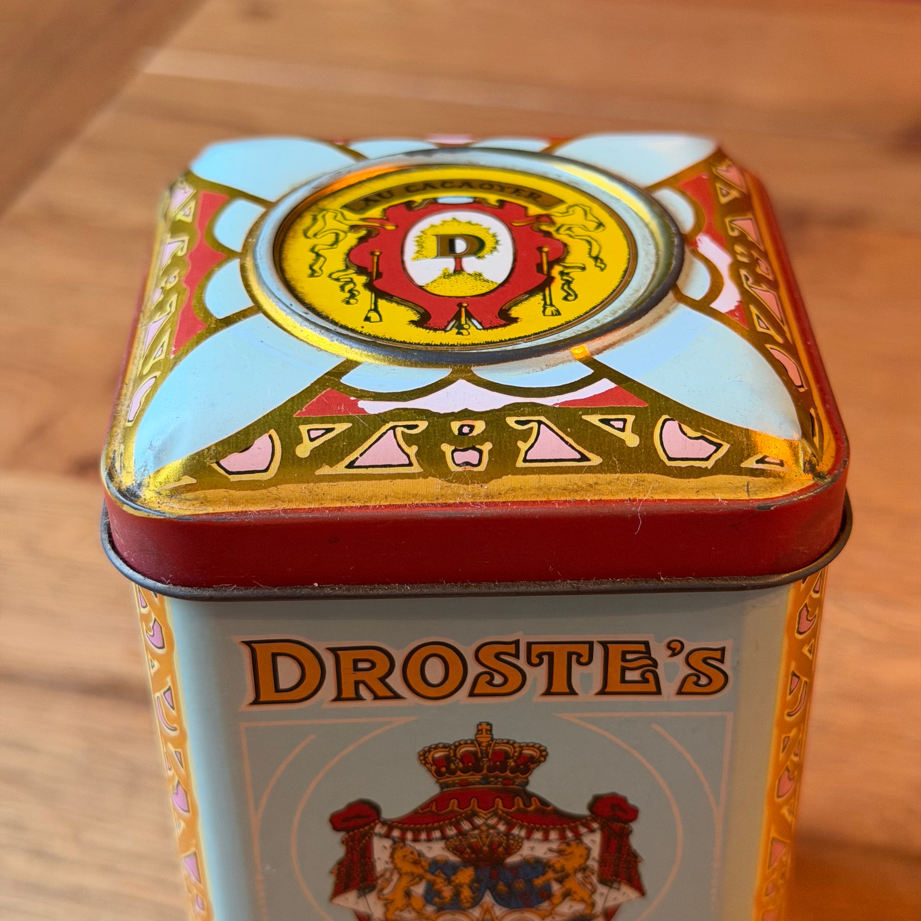 Antiek Droste’s Cocoa Blik met Opbollende Deksel en Cirkel – Exportuitvoering