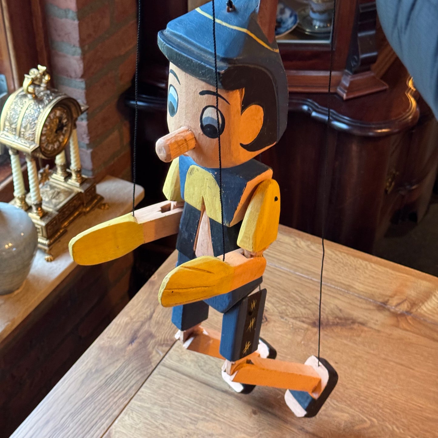 Grote houten Pinokkio marionet – handbeschilderd – ca. 60 cm