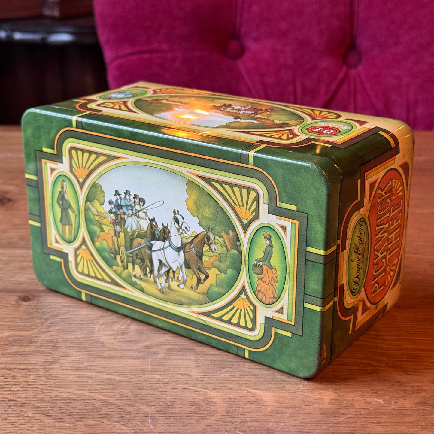 Vintage Douwe Egberts Pickwick Thee Blik – Groene Art-Deco Uitvoering