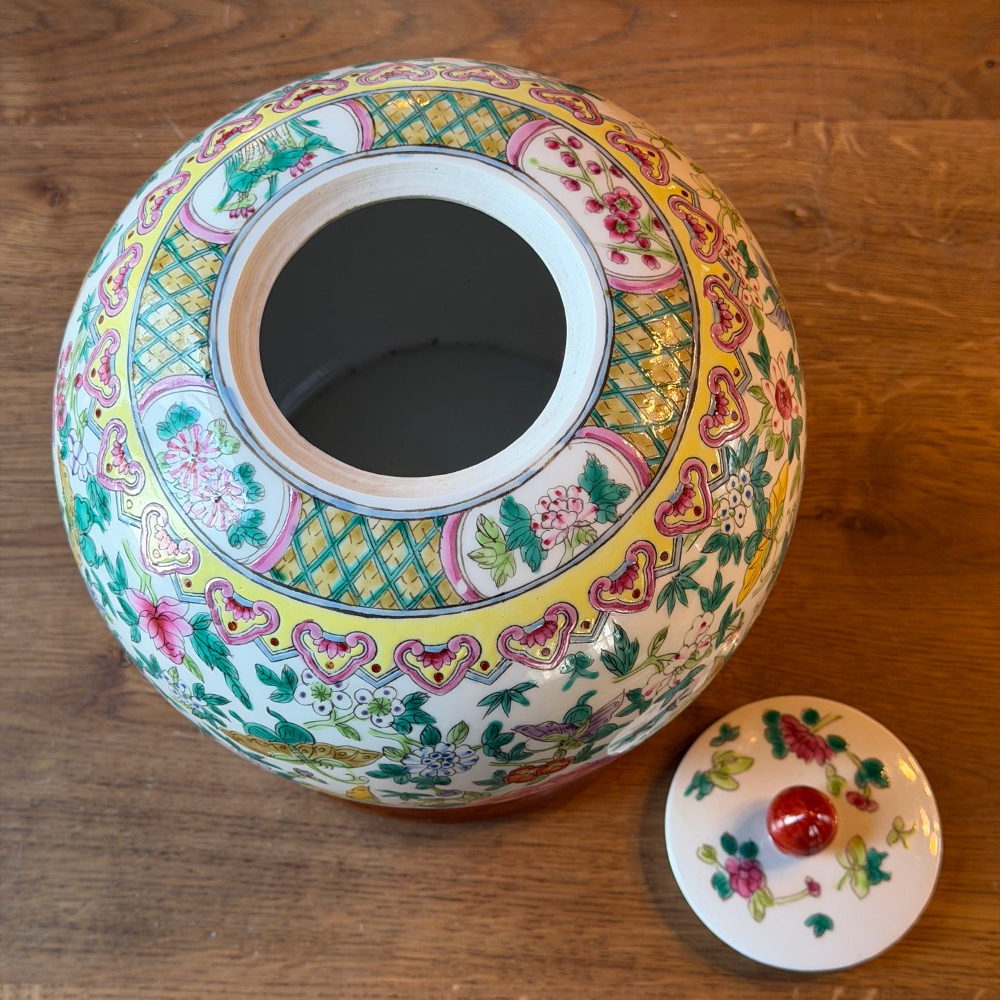 Pair of Vintage Chinese Porcelain Lidded Jars with Flowers &amp; Birds – Famille Rose Style