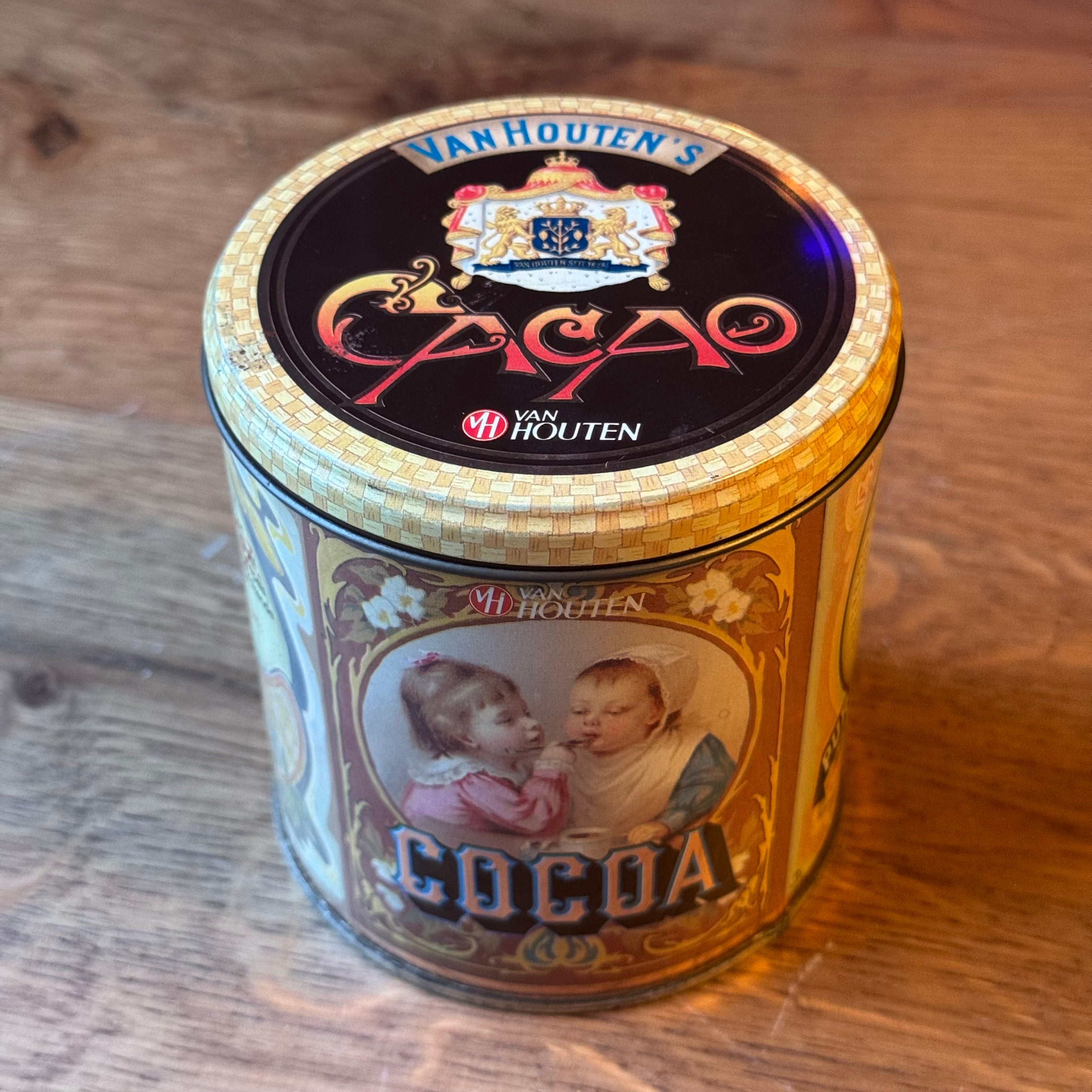 Vintage Wooden Cocoa Tin - Unopened with Contents - Art Nouveau Style