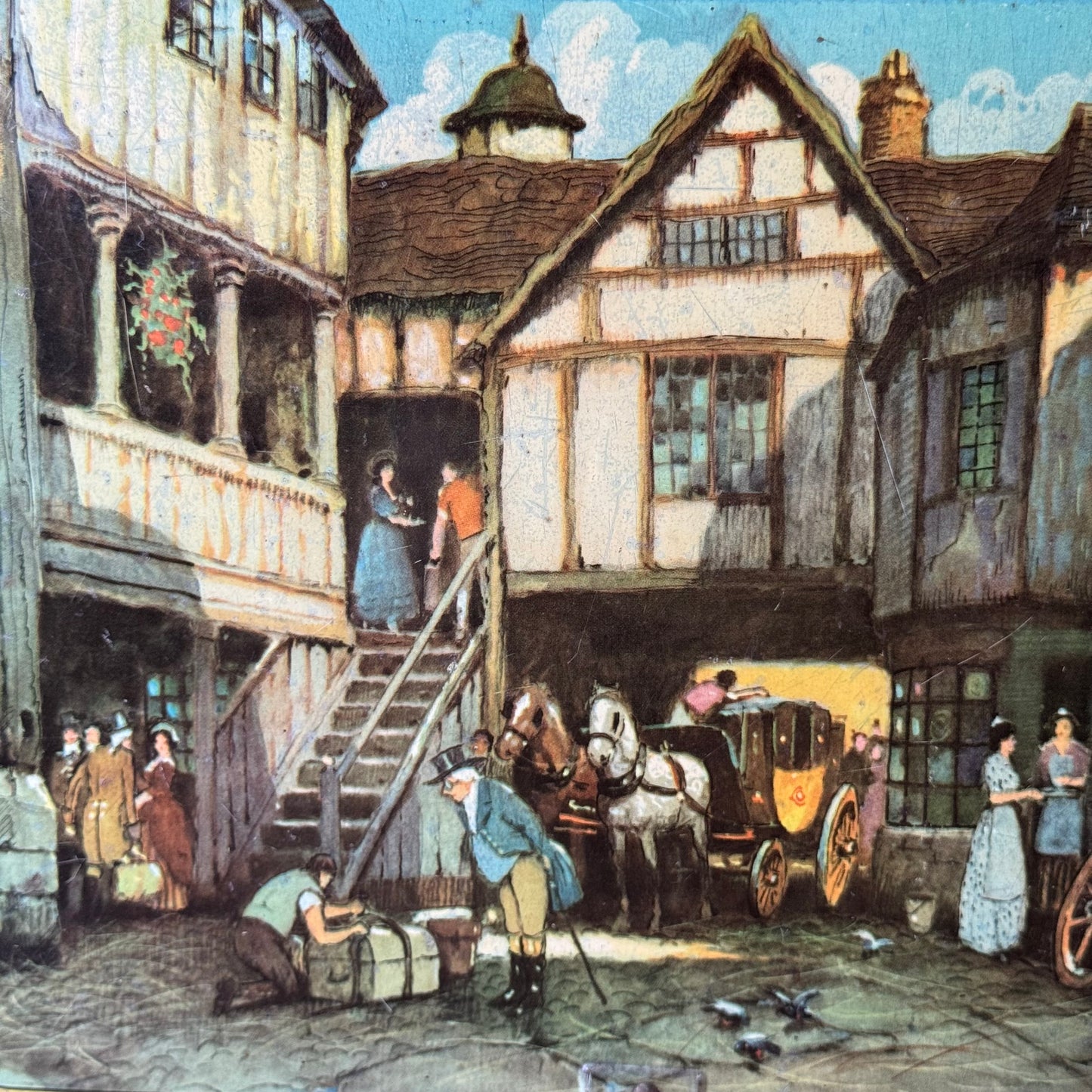 Vintage Victoria biscuit tin – carriage and inn scene – rectangular