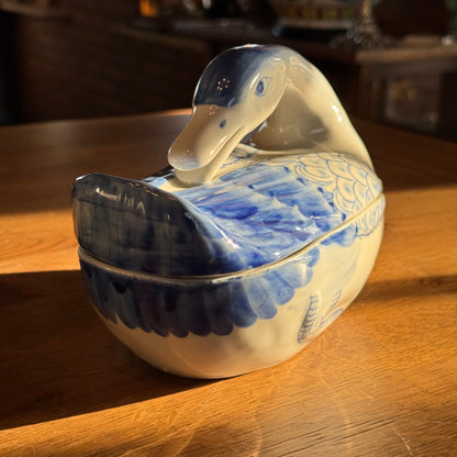 Blue and white swan tureen – hand-painted porcelain