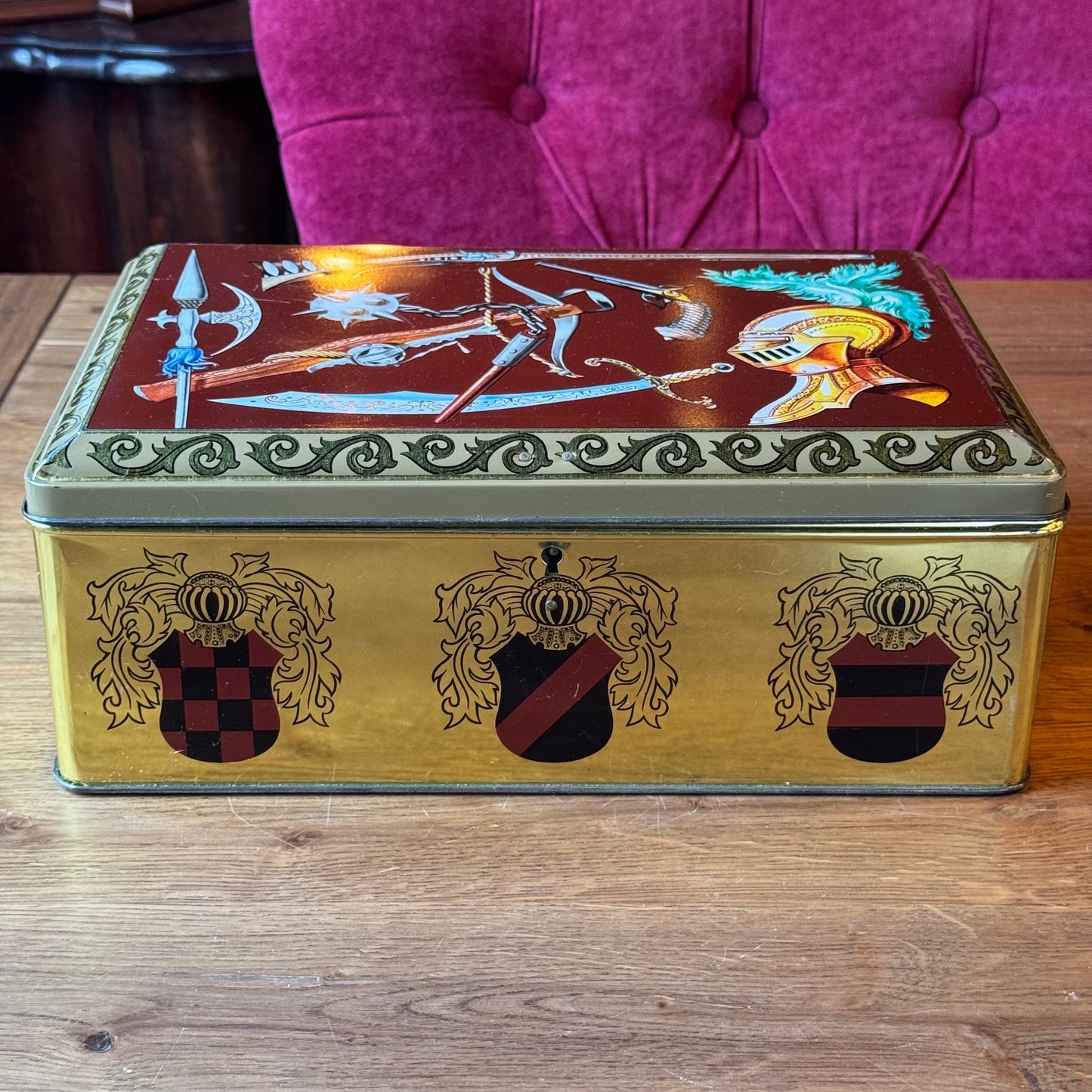 Vintage Demaret Confectionery Tin with Heraldry and Arms