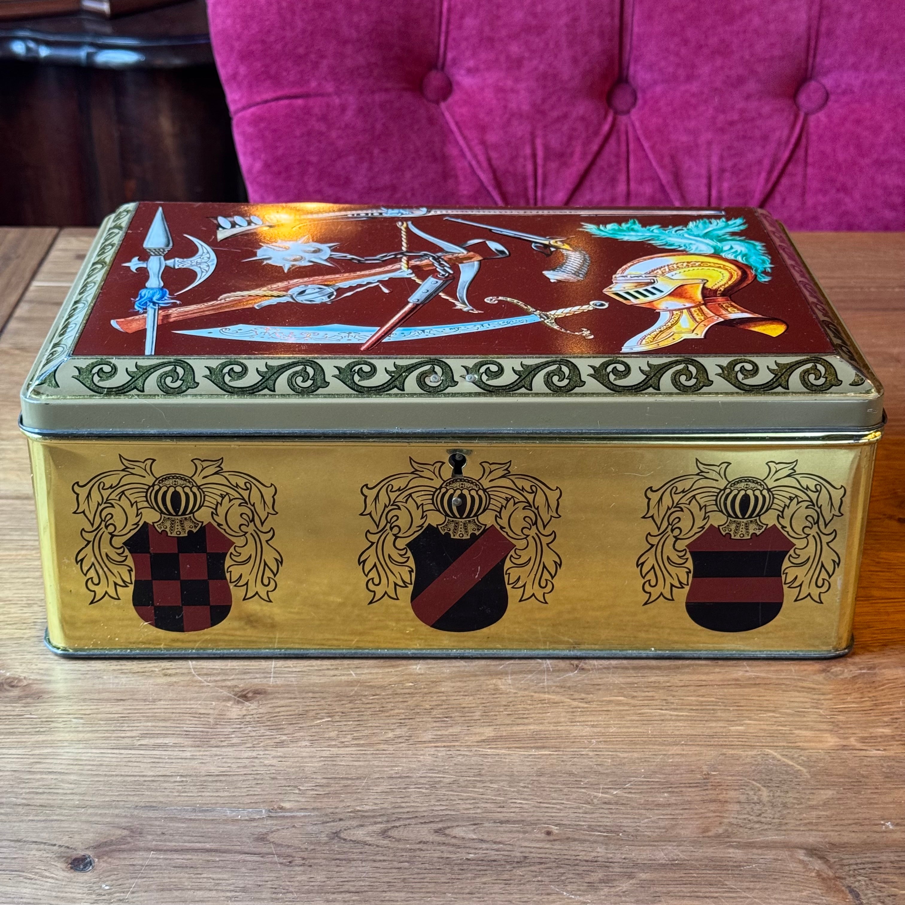 Vintage Demaret Confectionery Tin with Heraldry and Arms