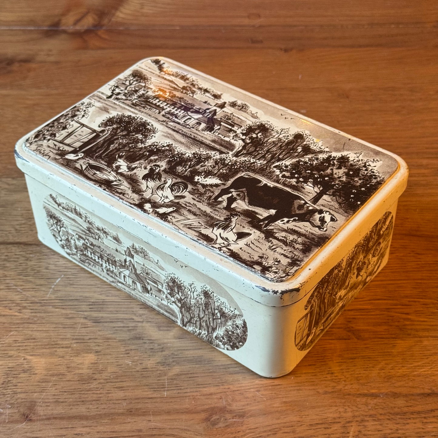 Vintage Blik Biscuiterie de l'Abbaye - Normandisch Landschap (1987)