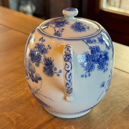 Blue and white Chinese teapot – bird and flowers – porcelain with lid