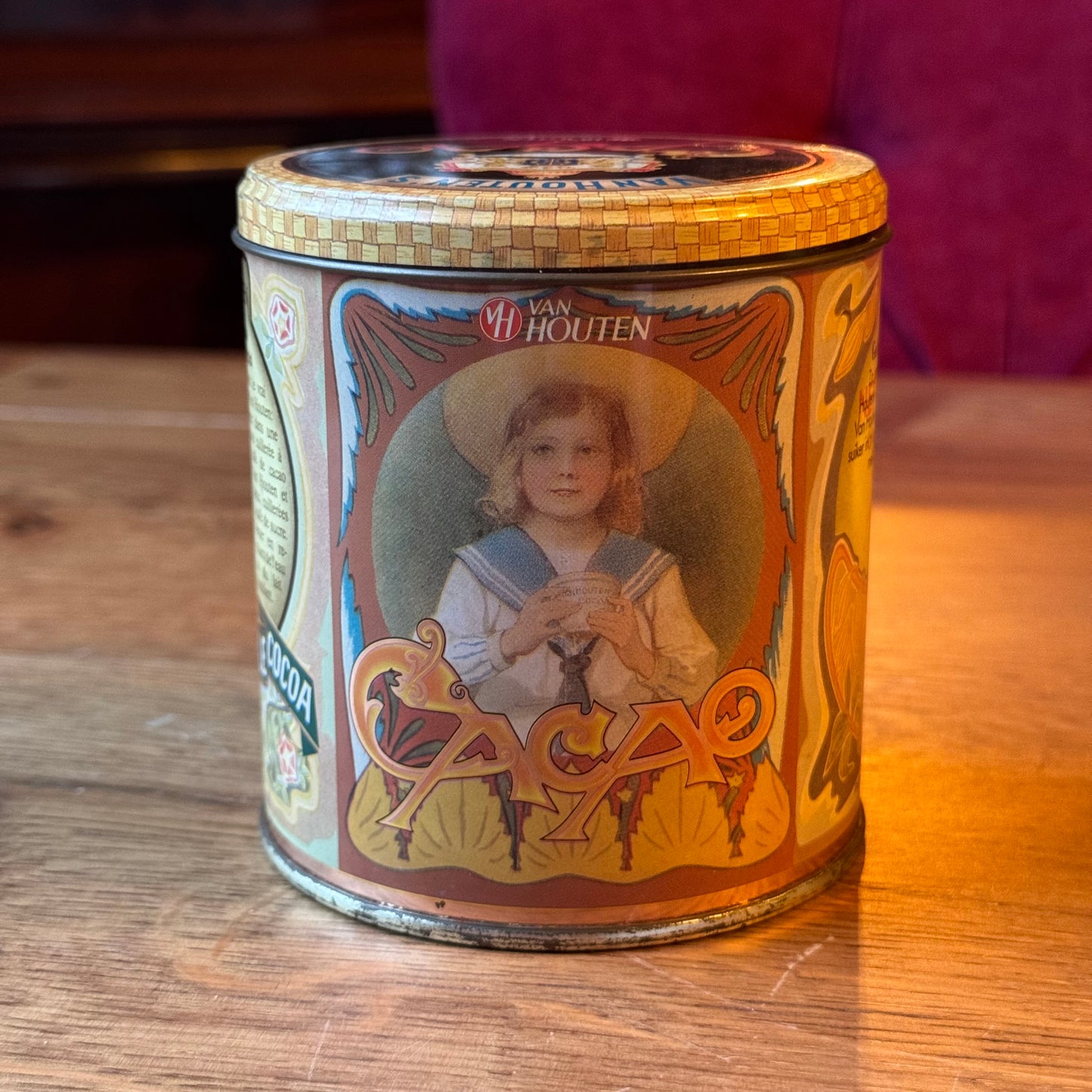 Vintage Blik Van Houten Cacao - Ongeopend met Inhoud - Art Nouveau Stijl