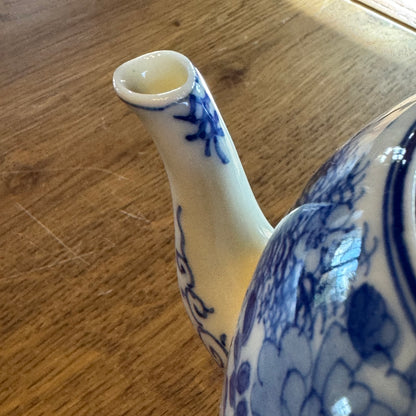 Blue and white Chinese teapot – bird and flowers – porcelain with lid