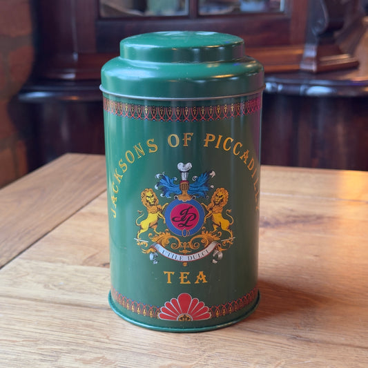 Vintage Jacksons of Piccadilly Tea Tin - Classic Green with 'Utile Dulci' Crest (1970s/1980s)