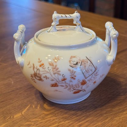 Antikes 4-teiliges Porzellan-Teeservice mit rotbraunen japanischen Motiven – ca. 1900–1930