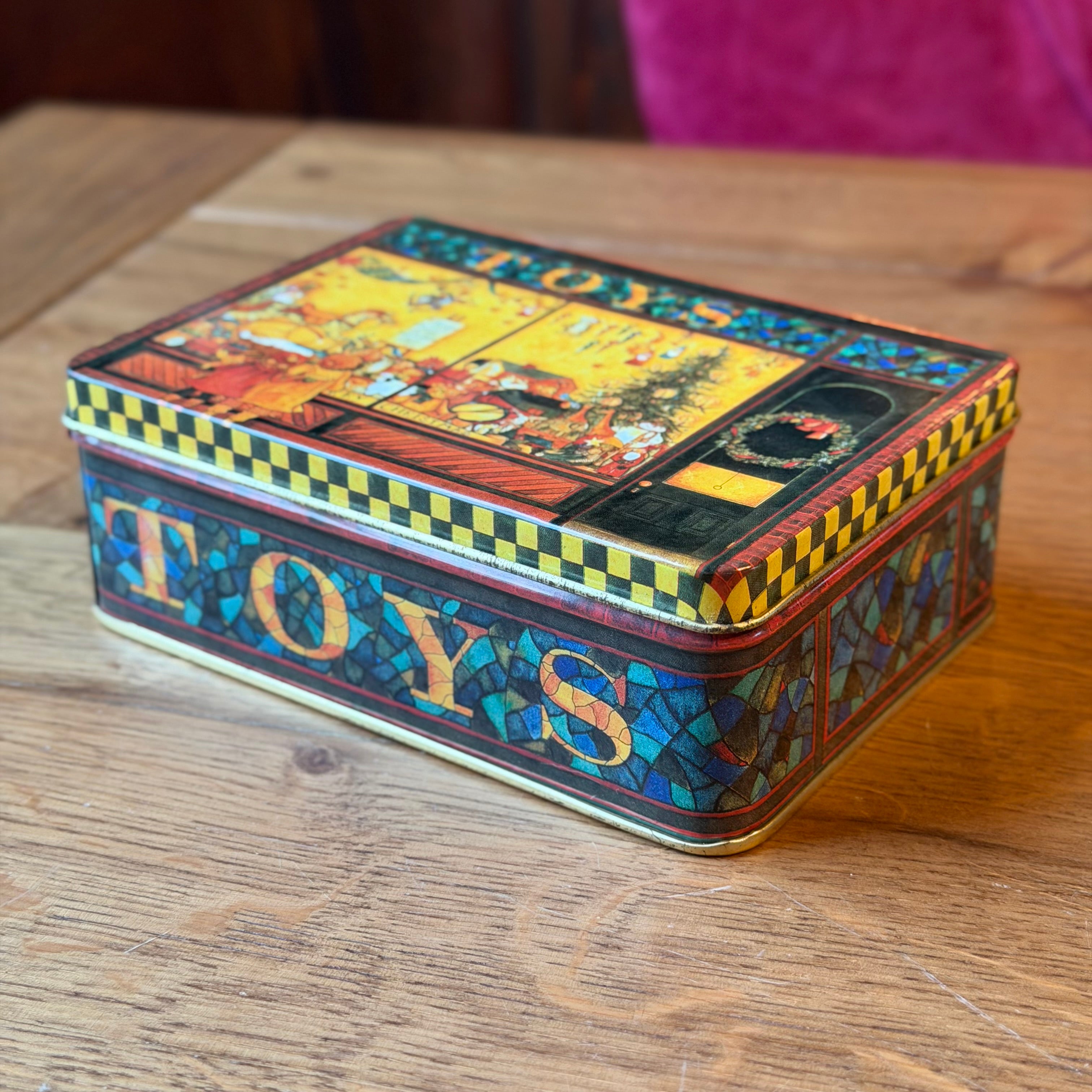 Vintage-Spielzeug-Keksdose mit Weihnachtsmotiv – Dekorative Dose, ca. Ende des 20. Jahrhunderts