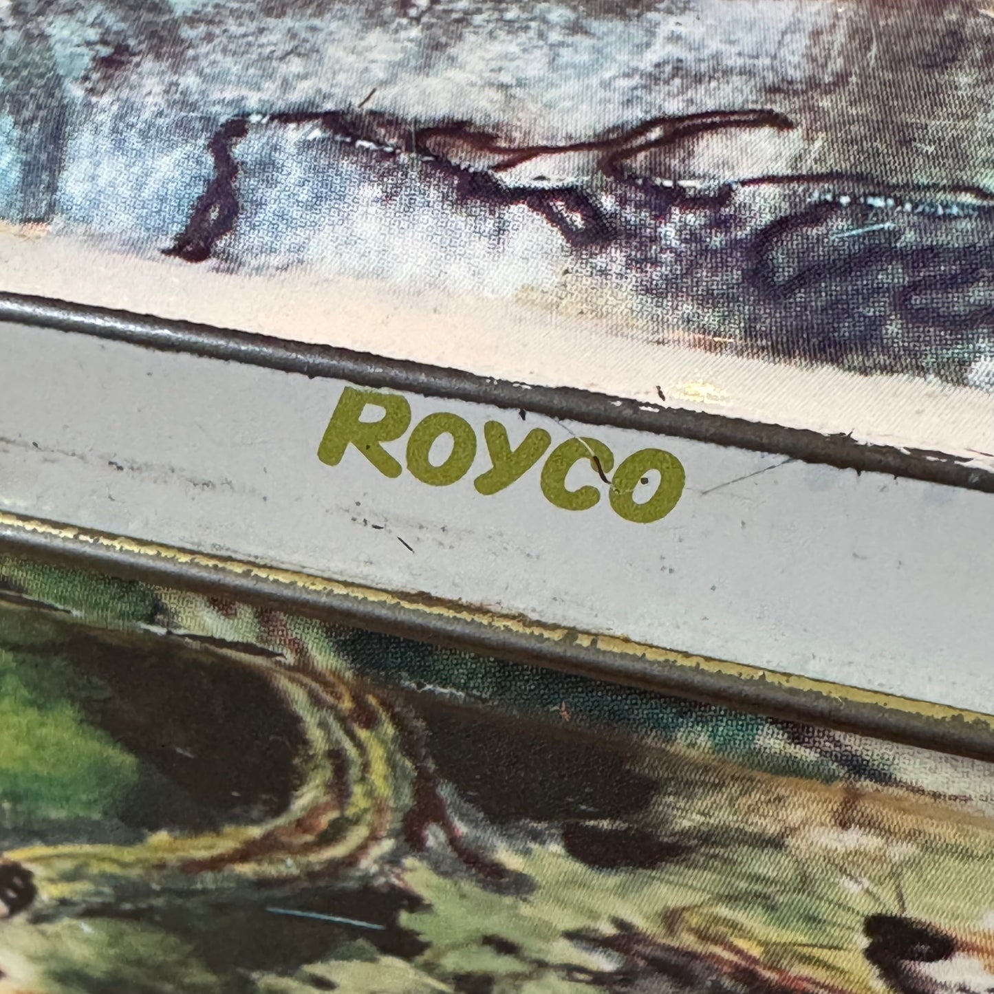 Vintage Royco blik met bosdieren – rechthoekige metalen bewaardoos