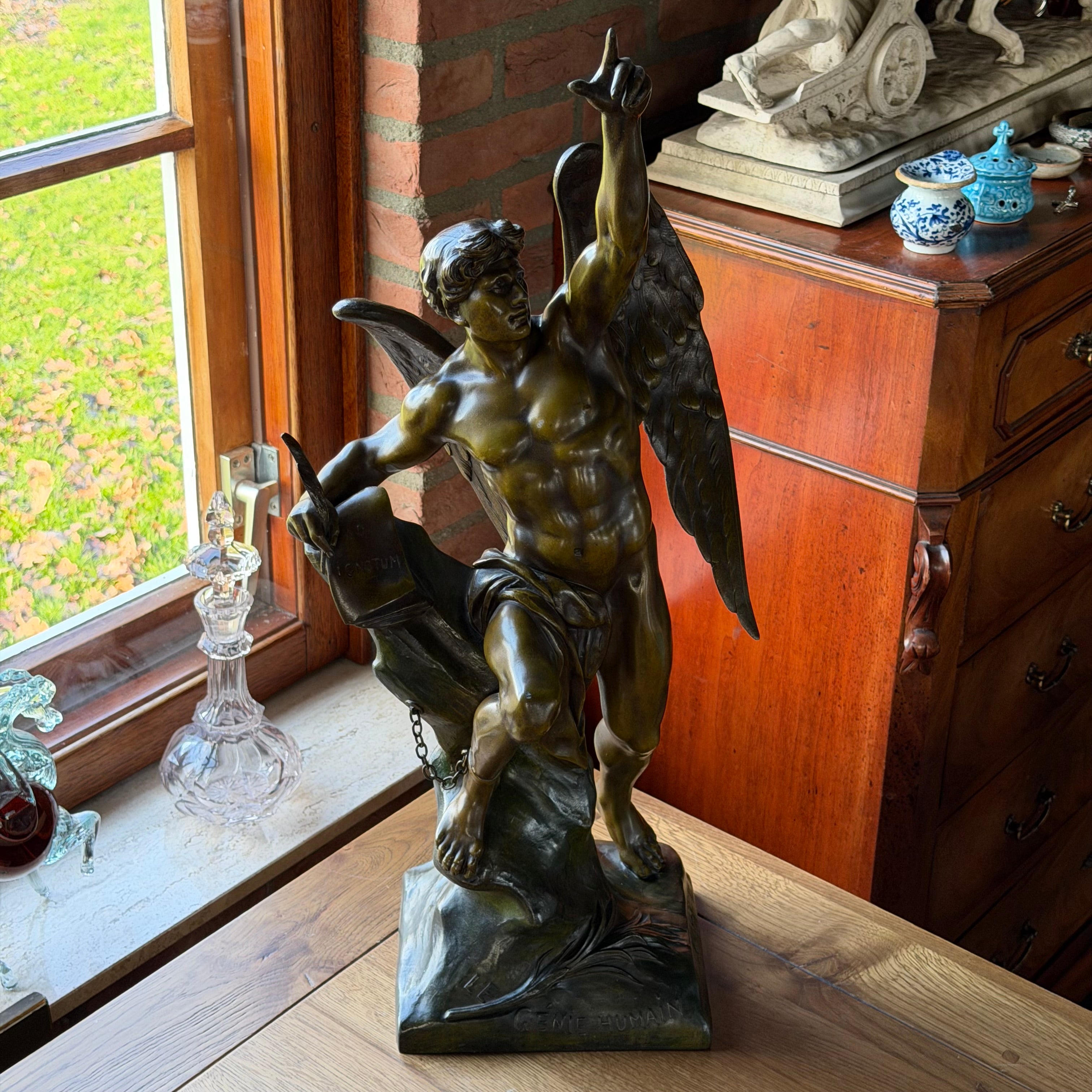 Monumentaal Frans Beeld ‘Génie Humain’ – naar Émile Picault, Parijse Gieting ca. 1900