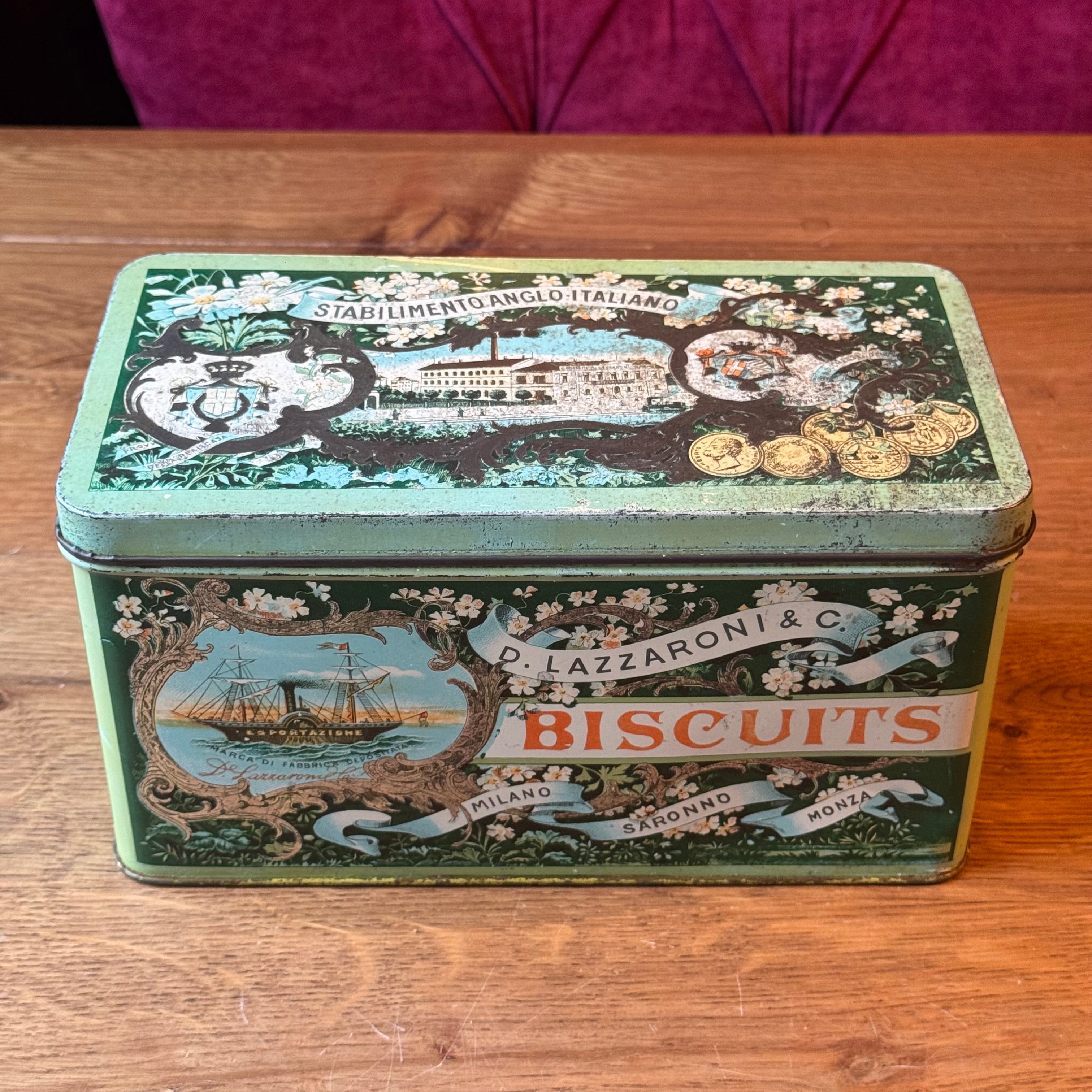 Vintage Tin D. Lazzaroni &amp; C. Biscuits - Saronno - Reproduction 1888