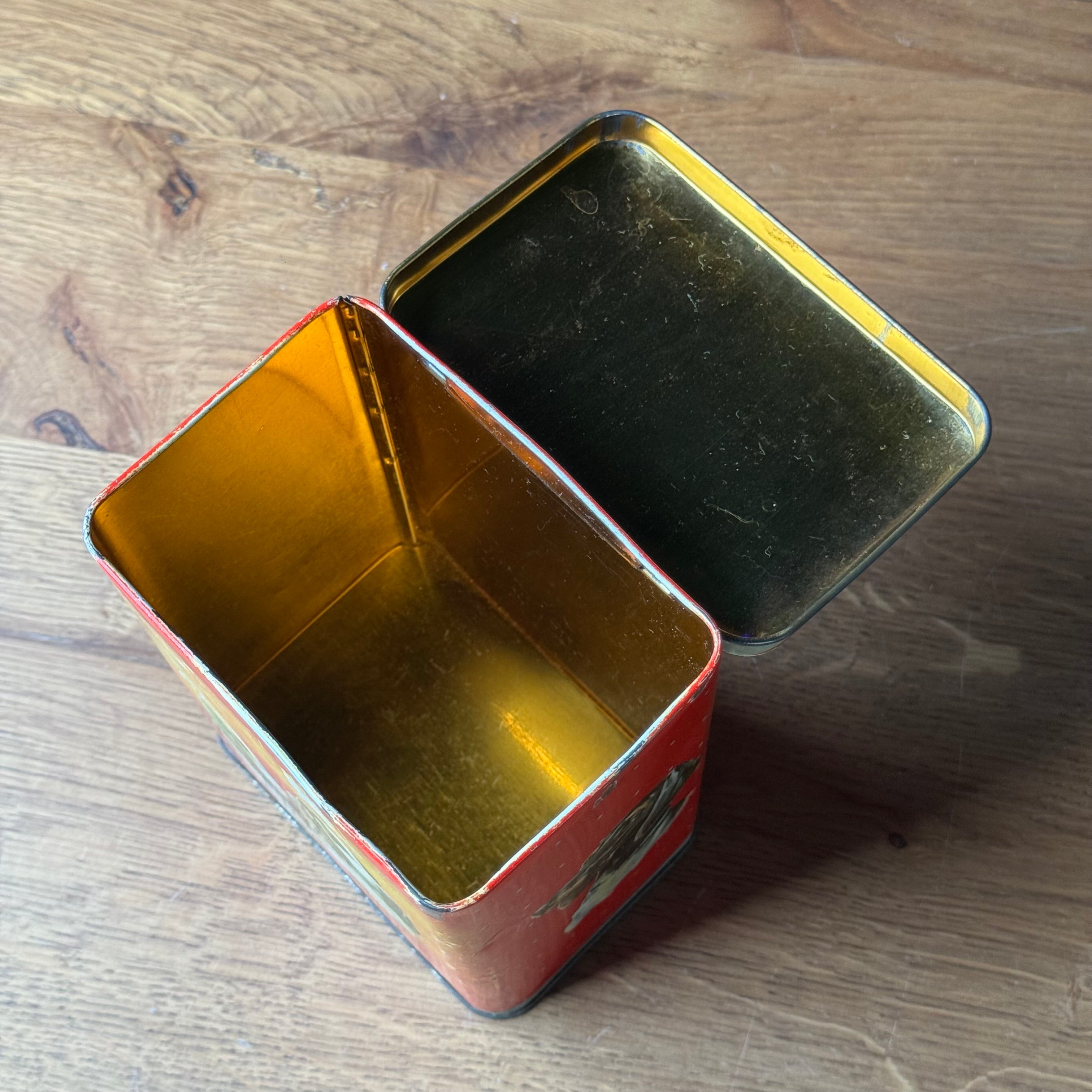 Vintage Hundedose – Dose mit Spaniel- und Terrier-Illustrationen (1950er–60er Jahre)