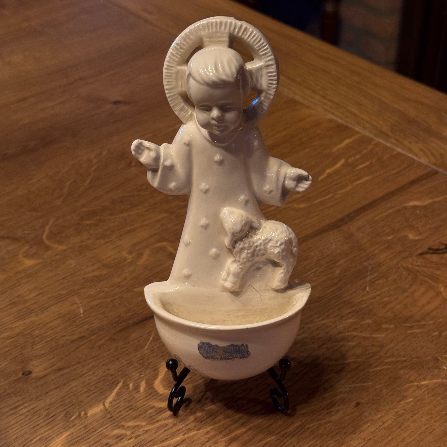 Vintage SL Venlo Herz-Jesu-Statue mit Weihwasserbecken – Keramik – Niederlande