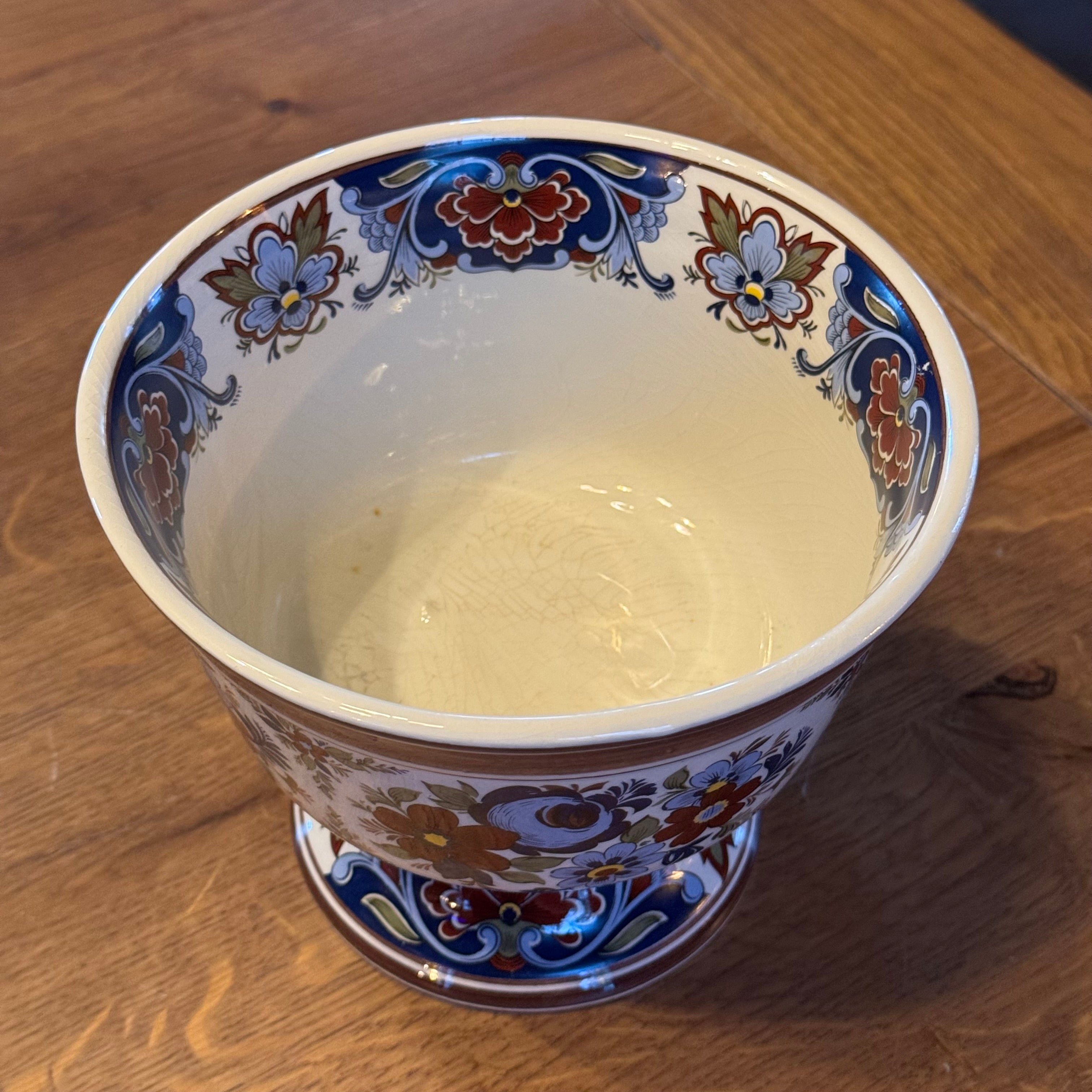 Old Dutch Pottery on Foot – Colorful Hand-painted Bowl