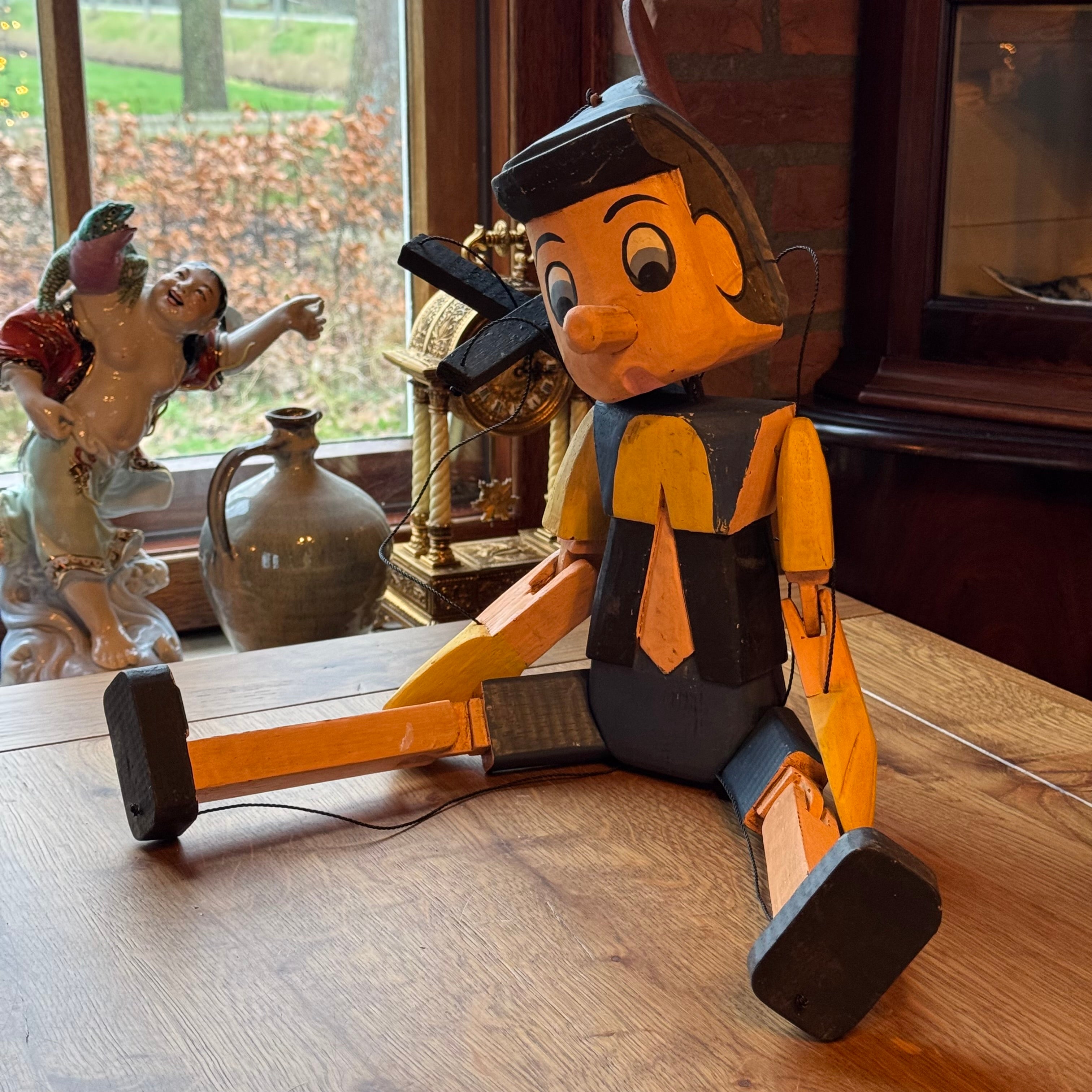 Large wooden Pinocchio puppet – hand-painted – approx. 60 cm