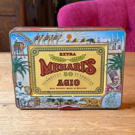 Vintage sigarenblik AGIO “Extra Mehari’s” – 50 Senoritas – lithografisch blik