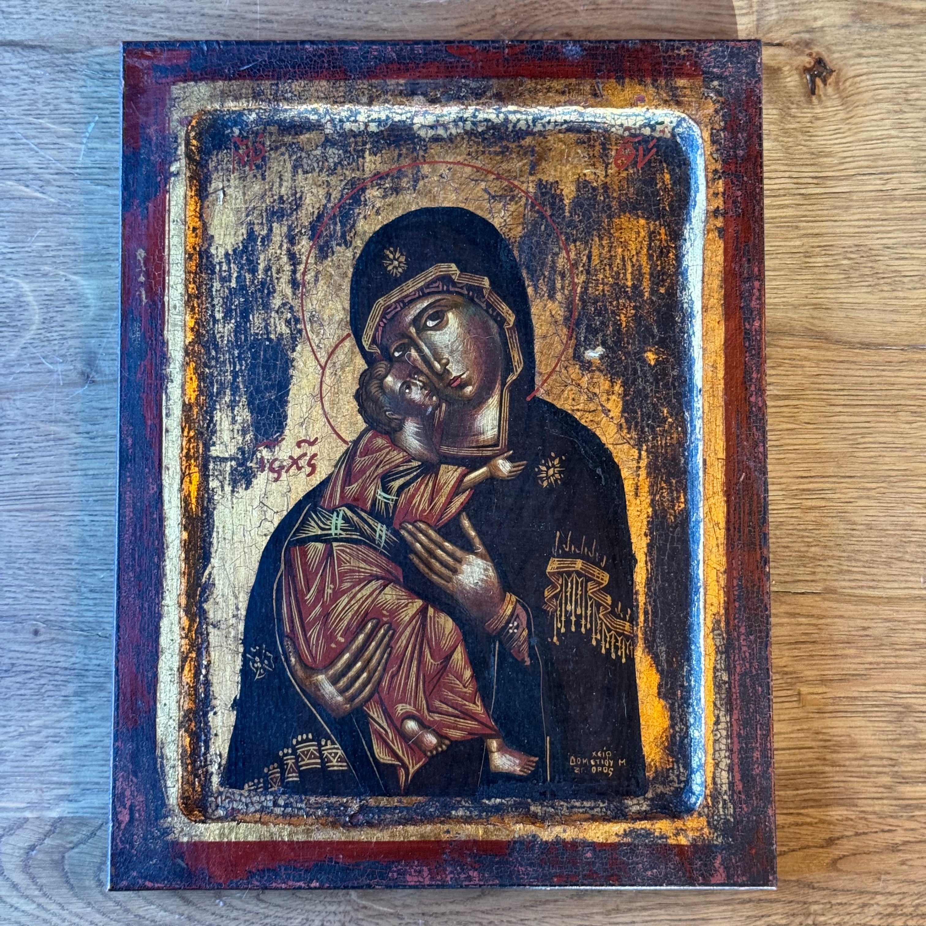 Byzantine Icon – Mother of God Eleusa – Hand-painted Mount Athos (Certified)